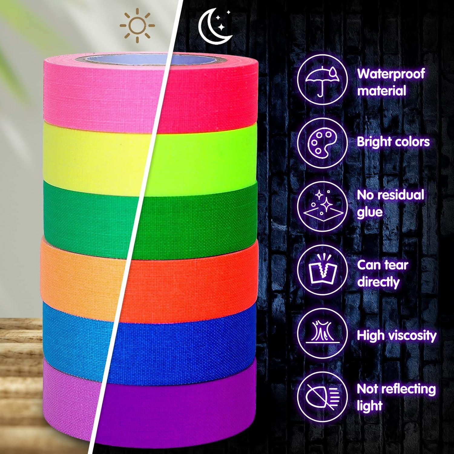 imageWhaline 6 Colors Neon Gaffer Cloth Tape Fluorescent Rainbow Color UV Blacklight Tape for UV Party 06 inch x 35 feet06 inch x 165 feet