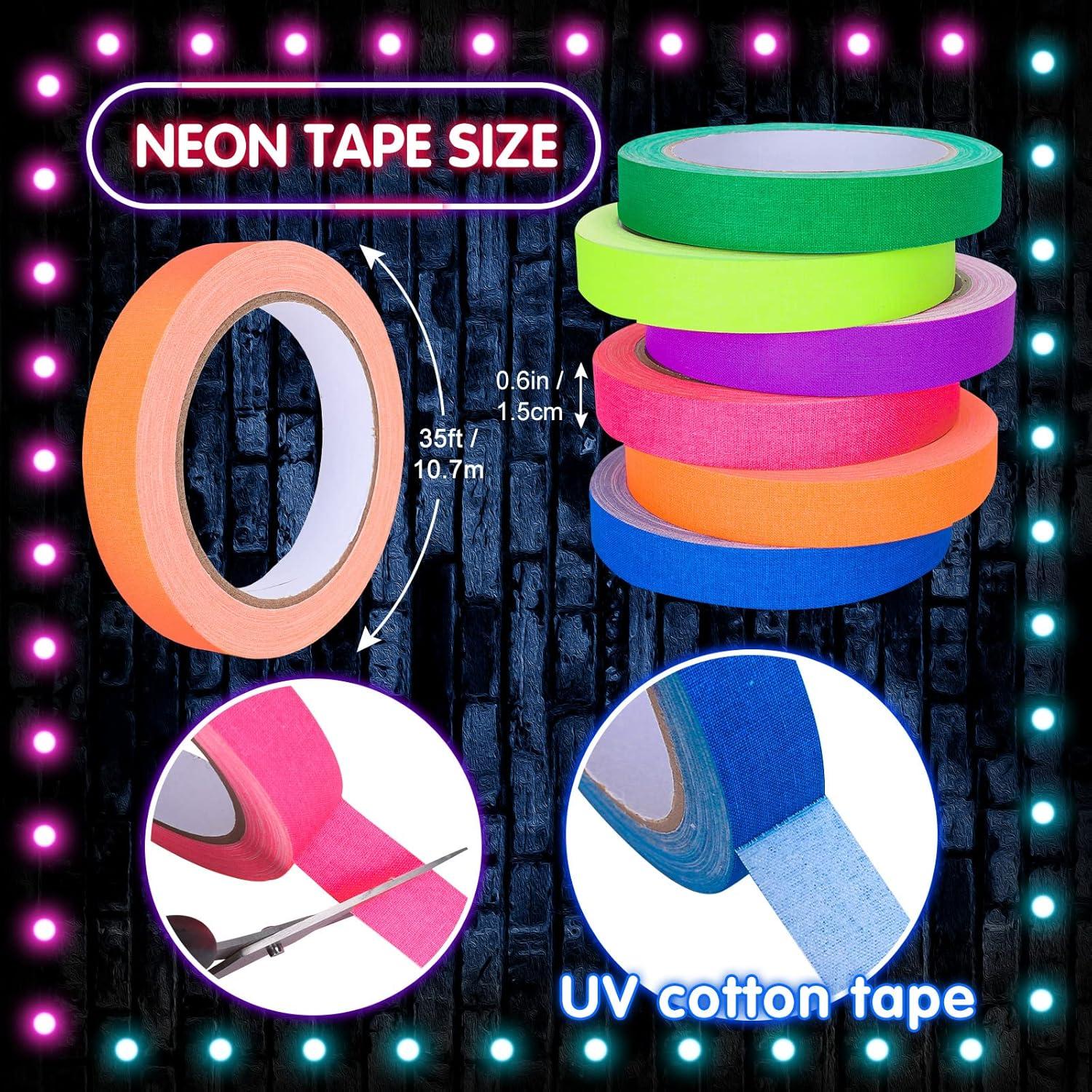 imageWhaline 6 Colors Neon Gaffer Cloth Tape Fluorescent Rainbow Color UV Blacklight Tape for UV Party 06 inch x 35 feet06 inch x 35 feet