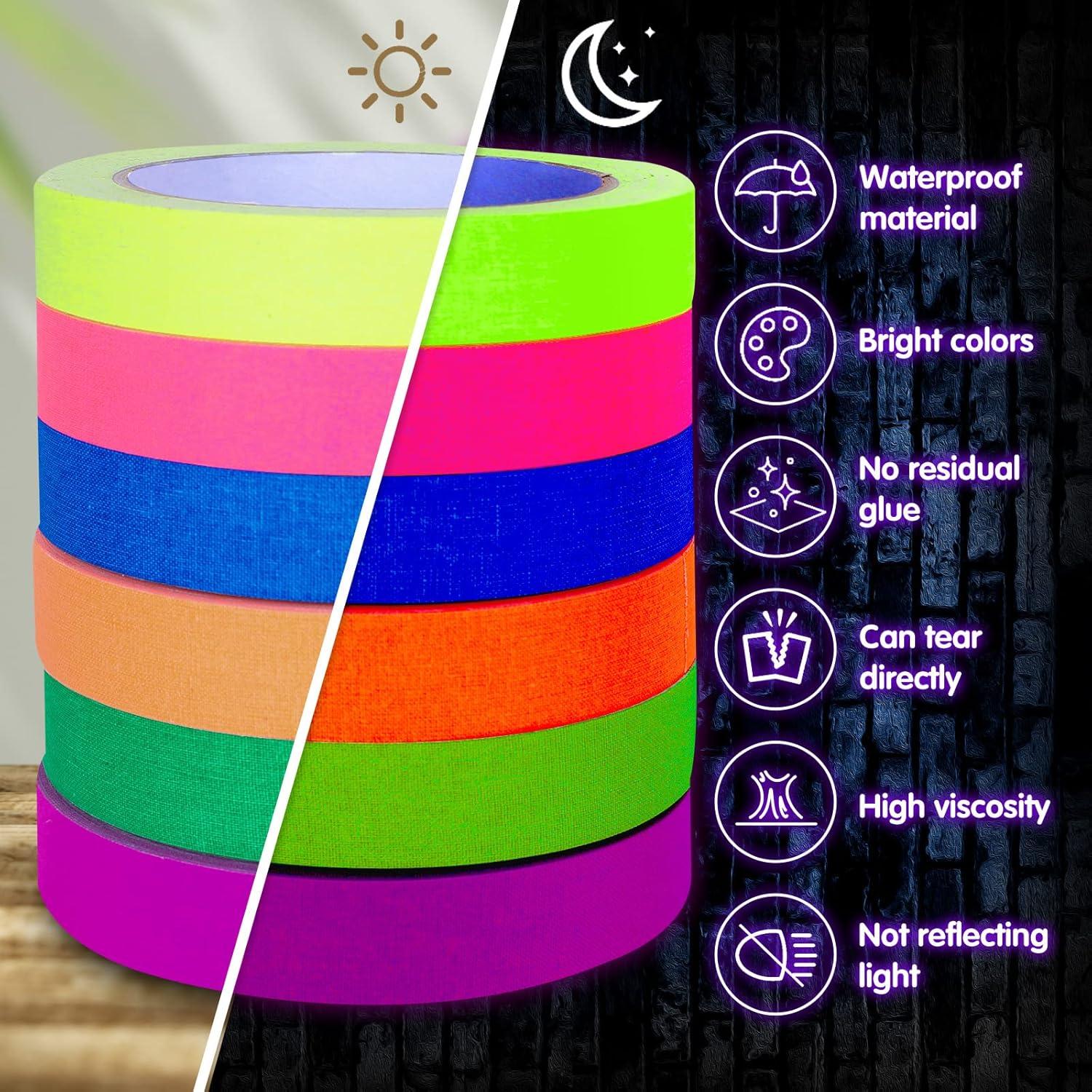 imageWhaline 6 Colors Neon Gaffer Cloth Tape Fluorescent Rainbow Color UV Blacklight Tape for UV Party 06 inch x 35 feet06 inch x 35 feet