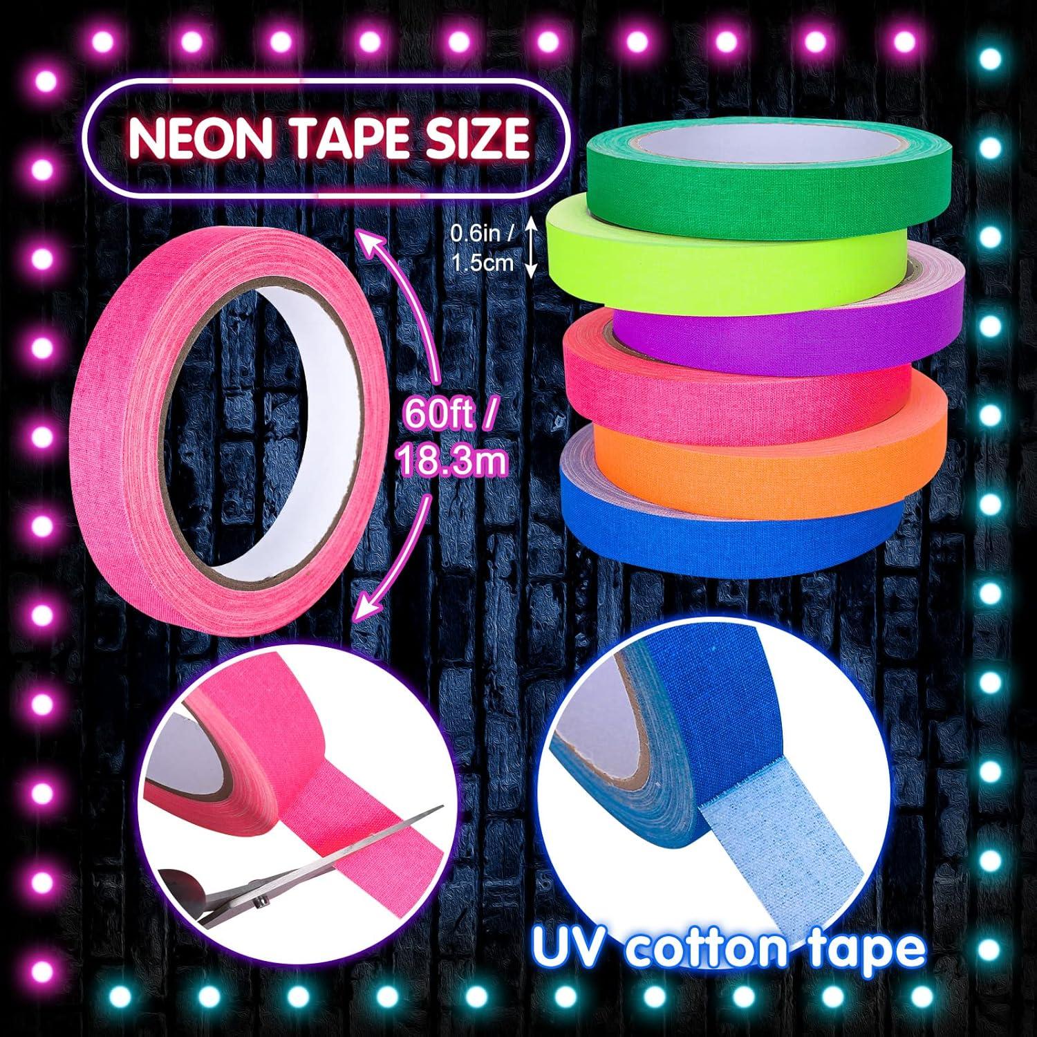 imageWhaline 6 Colors Neon Gaffer Cloth Tape Fluorescent Rainbow Color UV Blacklight Tape for UV Party 06 inch x 35 feet06 inch x 60 feet