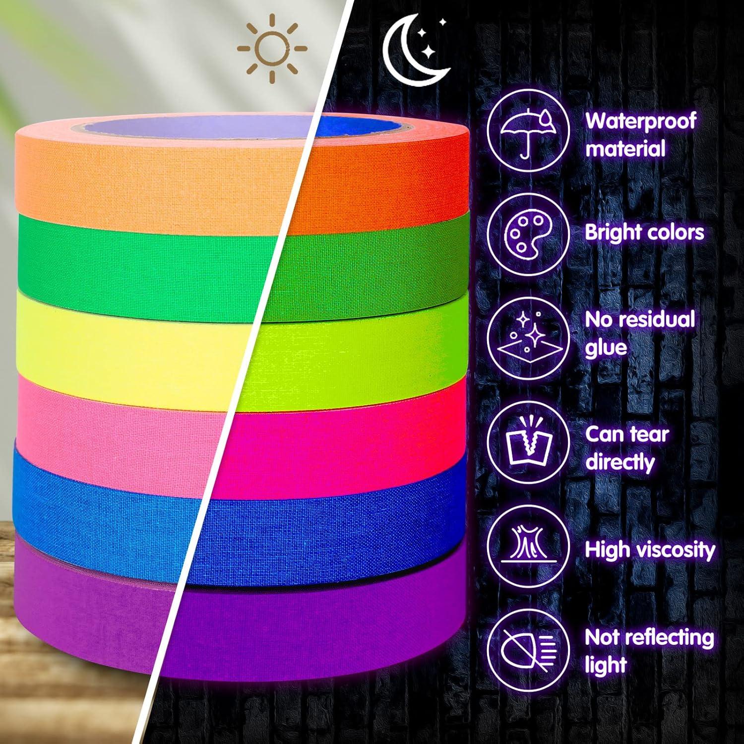 imageWhaline 6 Colors Neon Gaffer Cloth Tape Fluorescent Rainbow Color UV Blacklight Tape for UV Party 06 inch x 35 feet06 inch x 60 feet