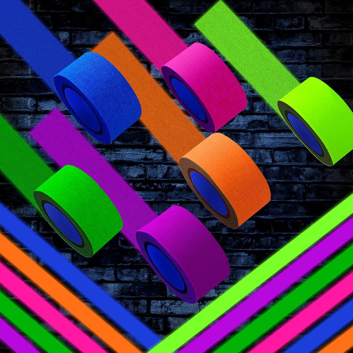 imageWhaline 6 Colors Neon Gaffer Cloth Tape Fluorescent Rainbow Color UV Blacklight Tape for UV Party 06 inch x 35 feet1 inch x 165 feet