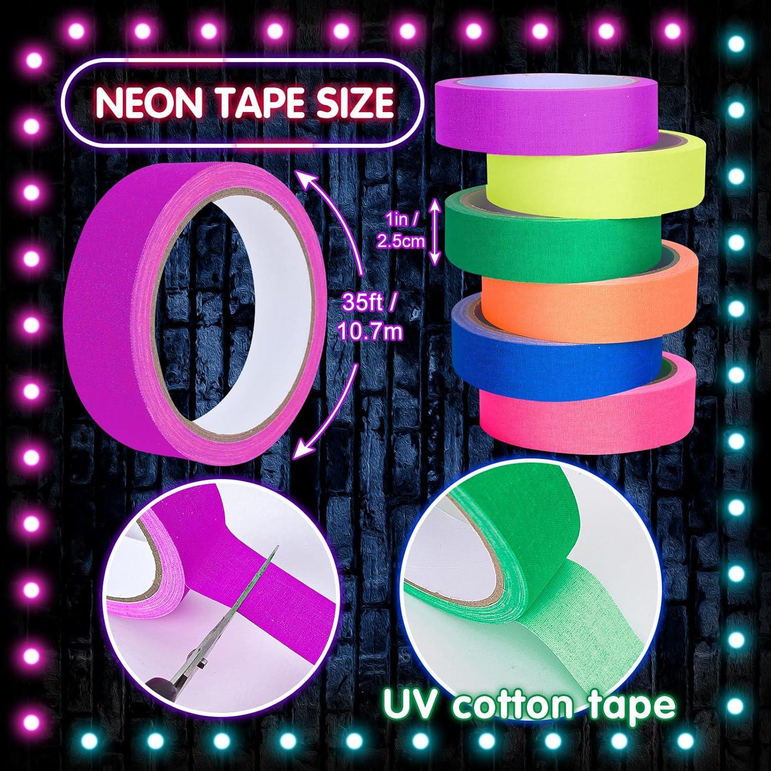 imageWhaline 6 Colors Neon Gaffer Cloth Tape Fluorescent Rainbow Color UV Blacklight Tape for UV Party 06 inch x 35 feet1 inch x 35 feet
