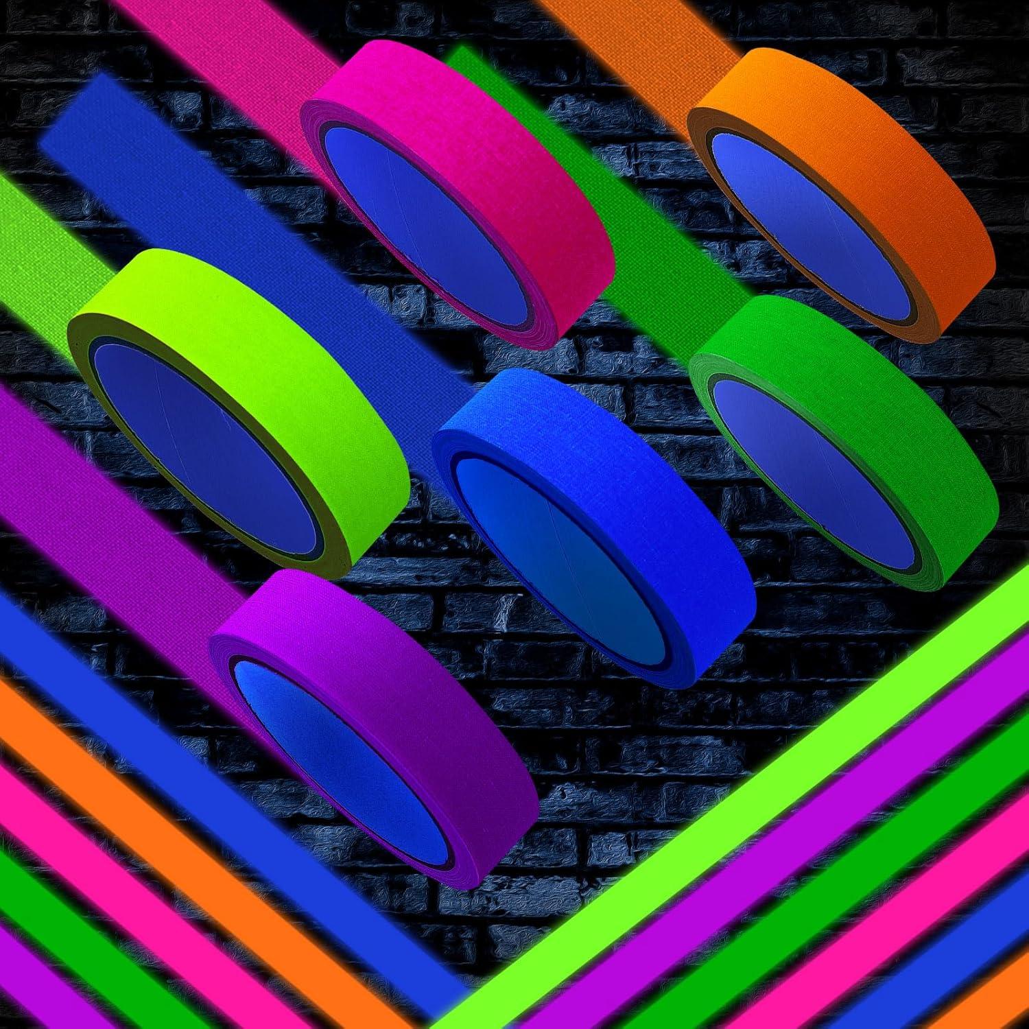 imageWhaline 6 Colors Neon Gaffer Cloth Tape Fluorescent Rainbow Color UV Blacklight Tape for UV Party 06 inch x 35 feet1 inch x 35 feet