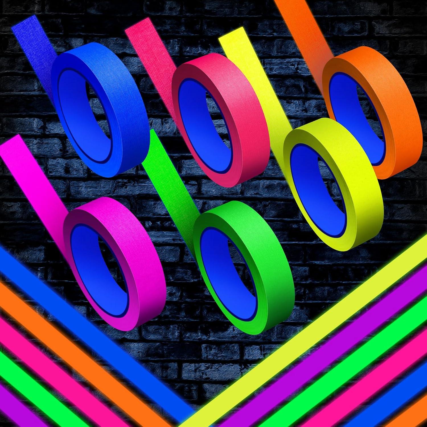imageWhaline 6 Colors Neon Gaffer Cloth Tape Fluorescent Rainbow Color UV Blacklight Tape for UV Party 06 inch x 35 feet1 inch x 60 feet