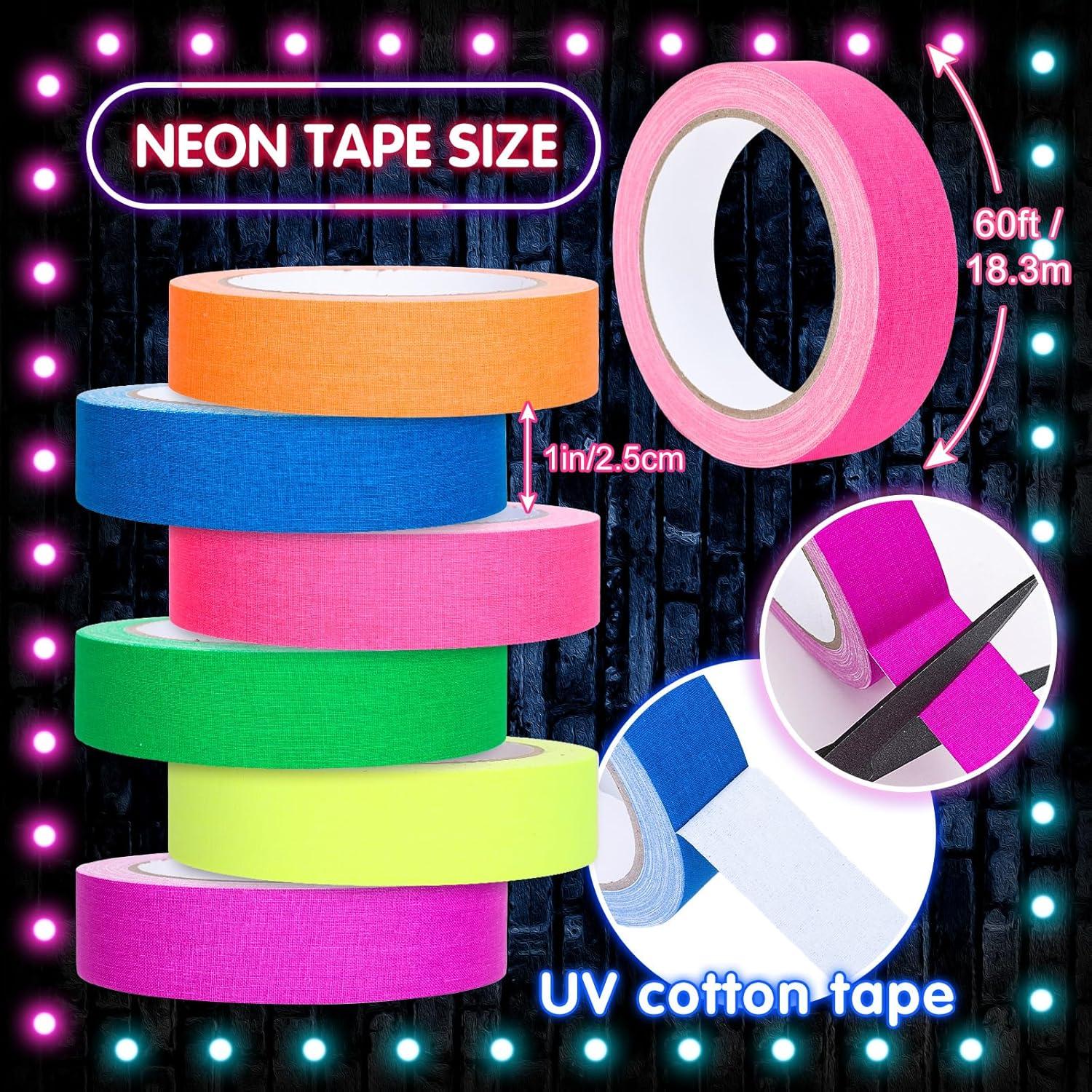 imageWhaline 6 Colors Neon Gaffer Cloth Tape Fluorescent Rainbow Color UV Blacklight Tape for UV Party 06 inch x 35 feet1 inch x 60 feet