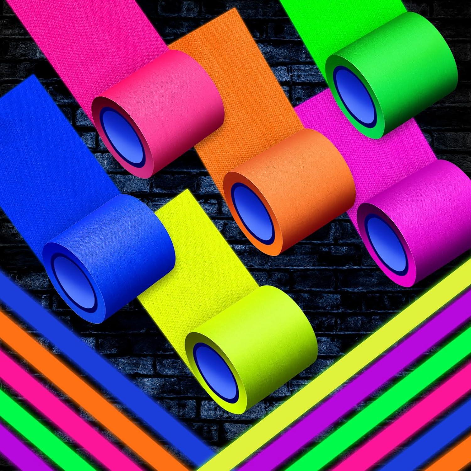imageWhaline 6 Colors Neon Gaffer Cloth Tape Fluorescent Rainbow Color UV Blacklight Tape for UV Party 06 inch x 35 feet2 Inch x 165 feet