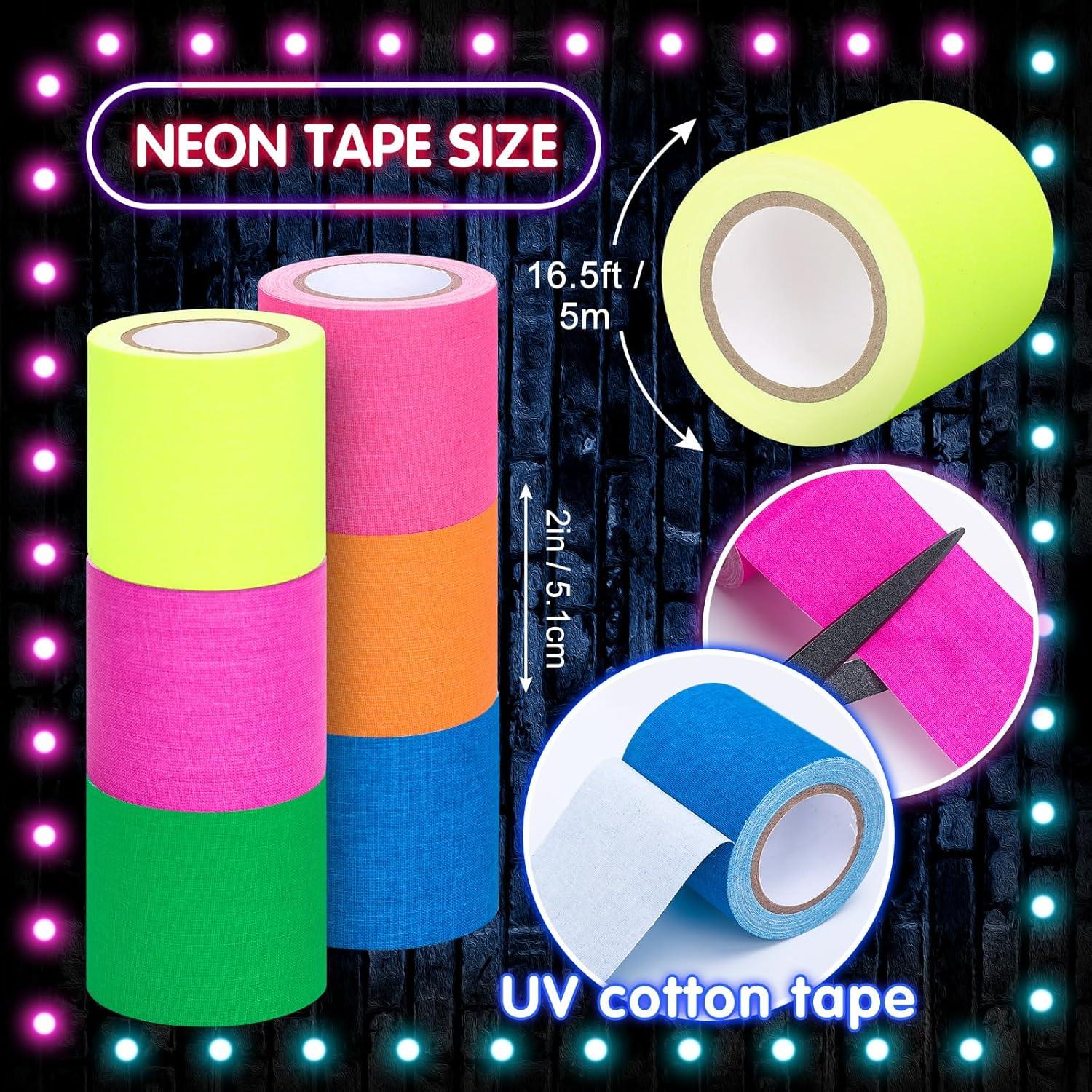 imageWhaline 6 Colors Neon Gaffer Cloth Tape Fluorescent Rainbow Color UV Blacklight Tape for UV Party 06 inch x 35 feet2 Inch x 165 feet