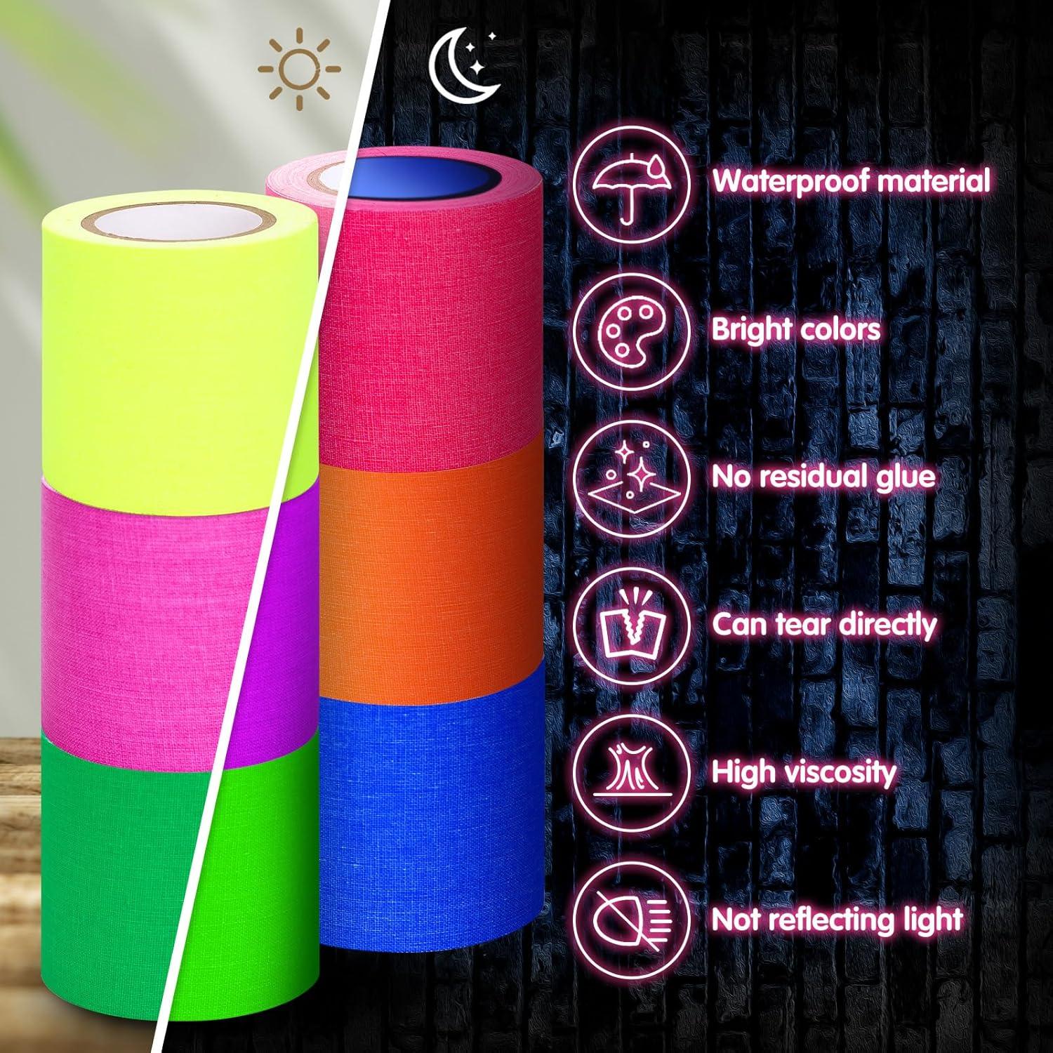 imageWhaline 6 Colors Neon Gaffer Cloth Tape Fluorescent Rainbow Color UV Blacklight Tape for UV Party 06 inch x 35 feet2 Inch x 165 feet