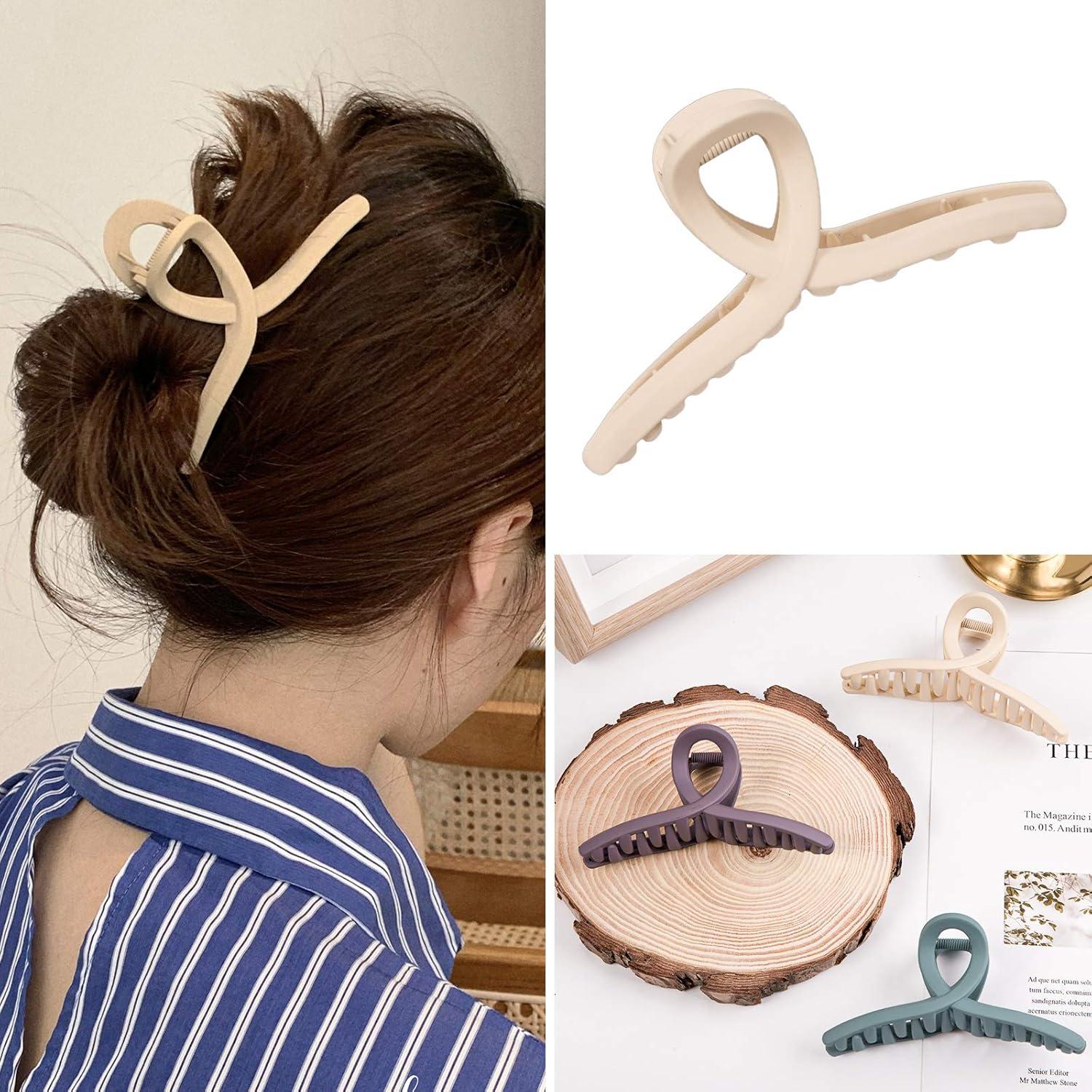 imageWhaline 6 Morandi Color 43 Inch Nonslip Jaw Strong Hold Matte Butterfly Clamp Hair Styling Accessories for Women Girls Thin Thick Fine Hair