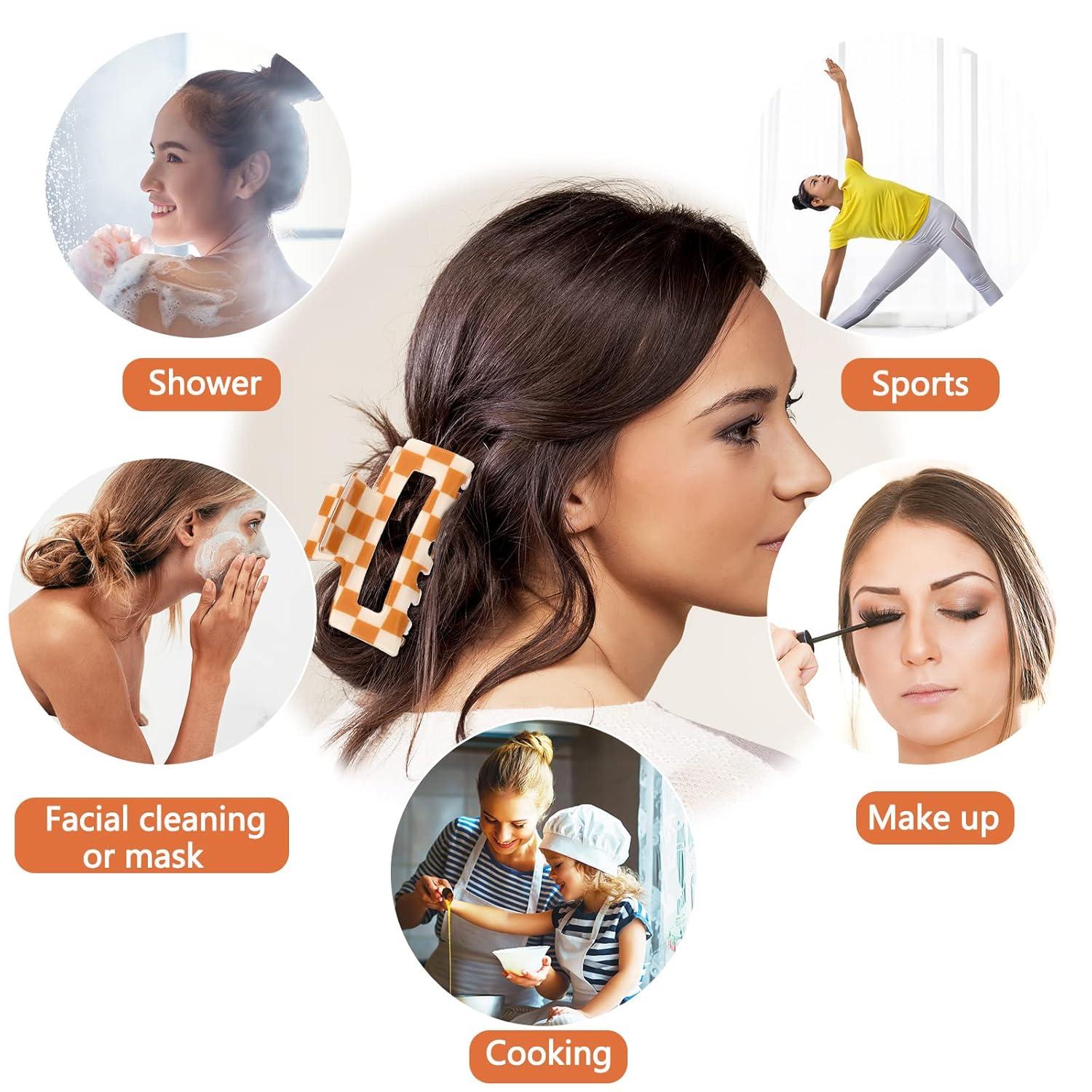 imageWhaline 6 Pack Checkered Hair Claw Clips Strong Hold Rectangle Hair Claw Multicolored Plaid NonSlip Catch Hair Clips Jumbo Hair Styling Accessories for Women Girls Thin Thick Hair