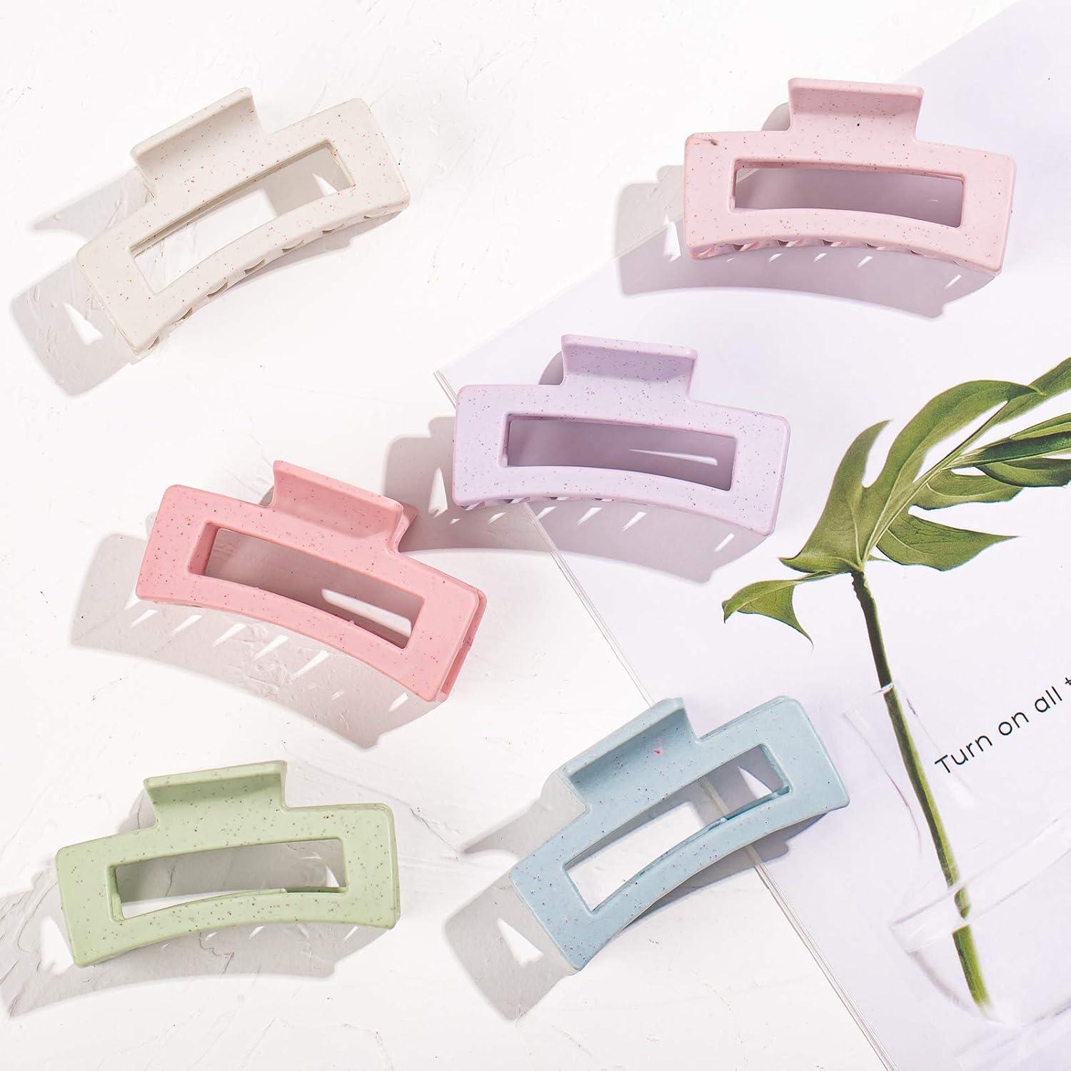 imageWhaline 6 Pack Macaroon Color Hair Claw Clips Strong Hold Rectangle Hair Claw EcoFriendly Hair Jaw Clamp NonSlip Matte Jumbo Hair Styling Accessories for Women Girls Thin Thick Hair