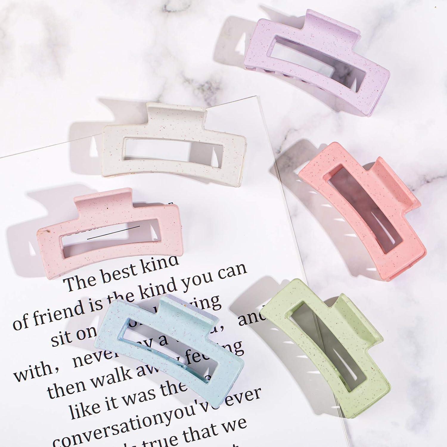 imageWhaline 6 Pack Macaroon Color Hair Claw Clips Strong Hold Rectangle Hair Claw EcoFriendly Hair Jaw Clamp NonSlip Matte Jumbo Hair Styling Accessories for Women Girls Thin Thick Hair