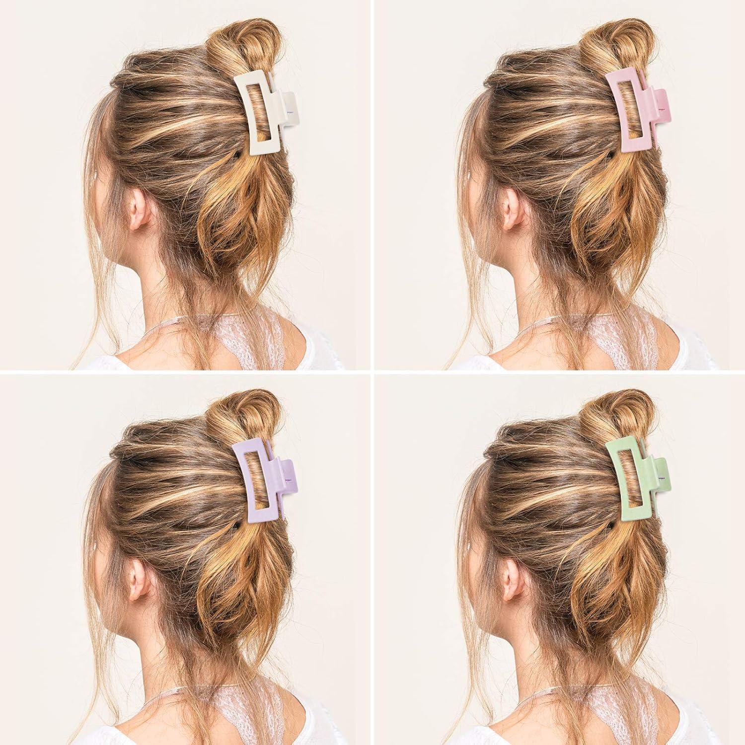 imageWhaline 6 Pack Macaroon Color Hair Claw Clips Strong Hold Rectangle Hair Claw EcoFriendly Hair Jaw Clamp NonSlip Matte Jumbo Hair Styling Accessories for Women Girls Thin Thick Hair