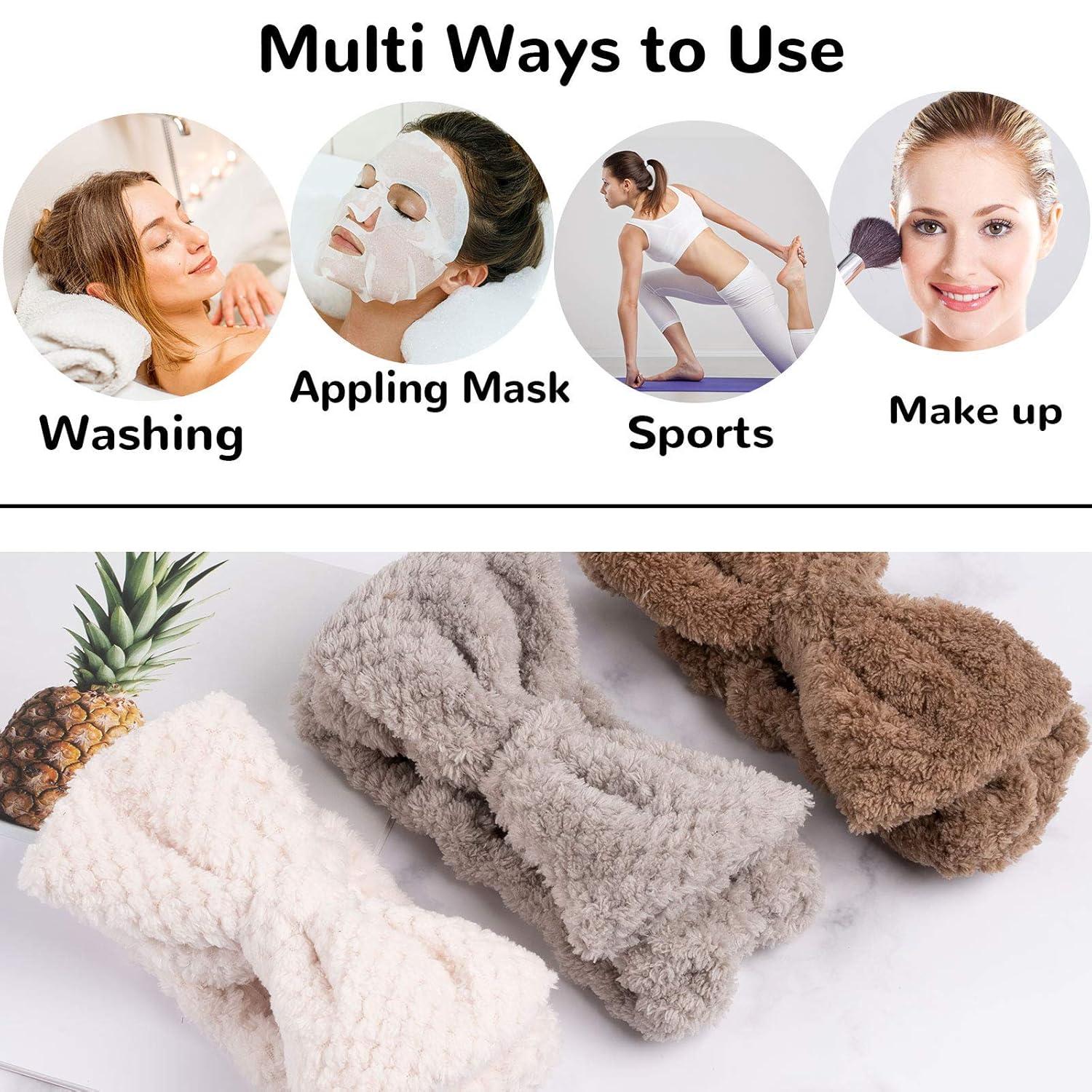 imageWhaline 6 Pack Spa Headband Pelerine Design Bowknot Elastic Yoga Makeup Headbands Soft Fluffy Bowtie Hair Band Head Wrap for Washing Face Shower Sports Beauty Skincare Women Girls6 Count Pack of 2