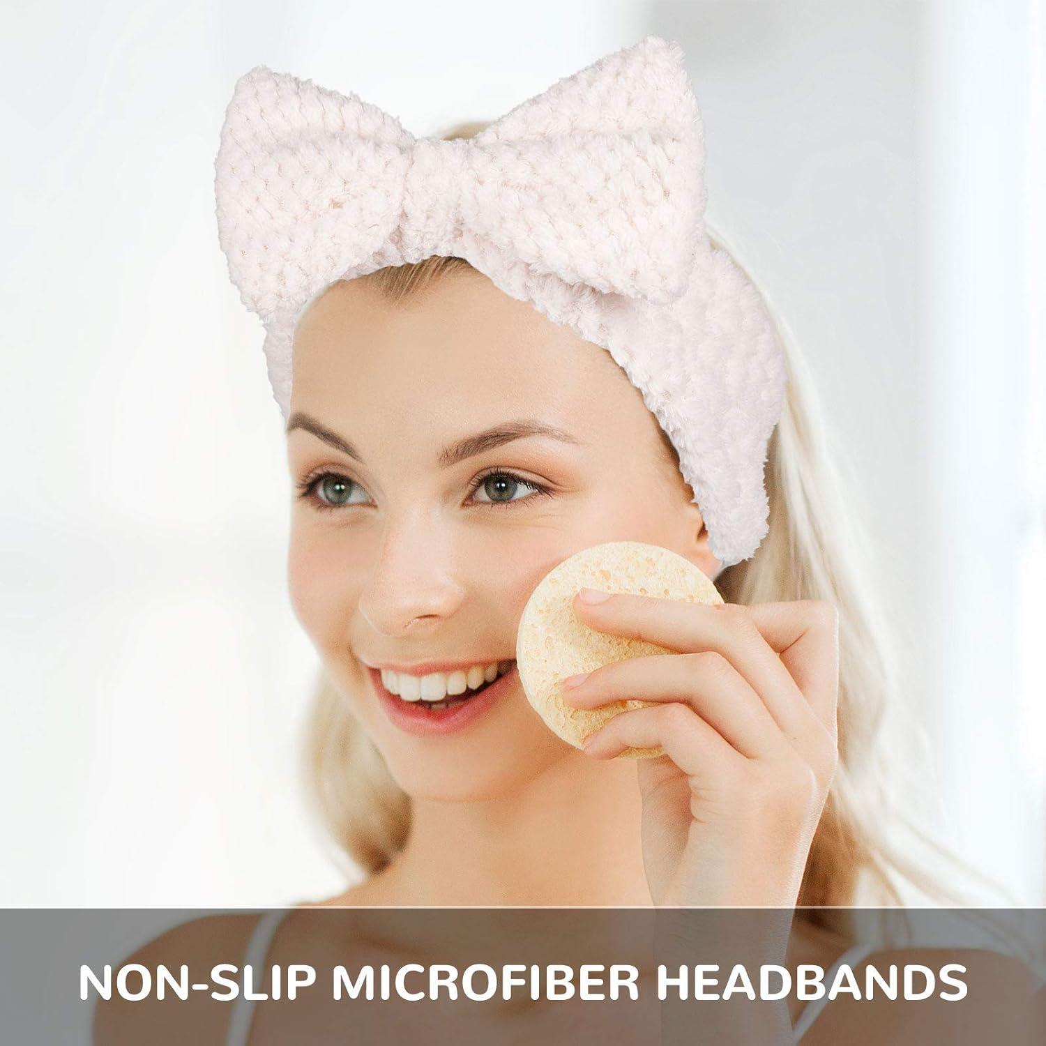 imageWhaline 6 Pack Spa Headband Pelerine Design Bowknot Elastic Yoga Makeup Headbands Soft Fluffy Bowtie Hair Band Head Wrap for Washing Face Shower Sports Beauty Skincare Women Girls6 Count Pack of 1