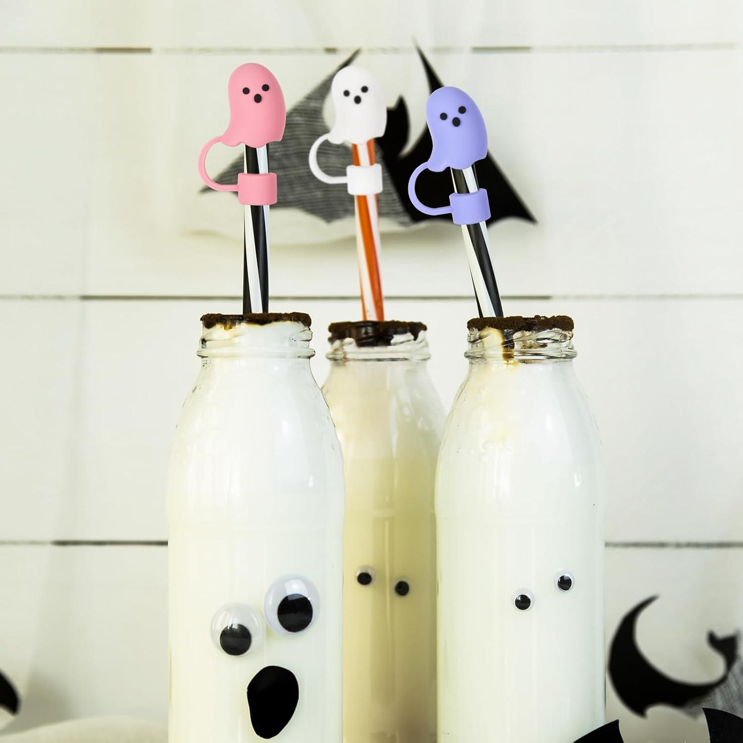 imageWhaline 6 Pcs Halloween Straw Cover Cap Boo Ghost Silicone Reusable Straw Topper 6 Colors 10 mm 04 In Straws Lid Protector for 3040 oz Tumbler Cups Accessoriescolor 1