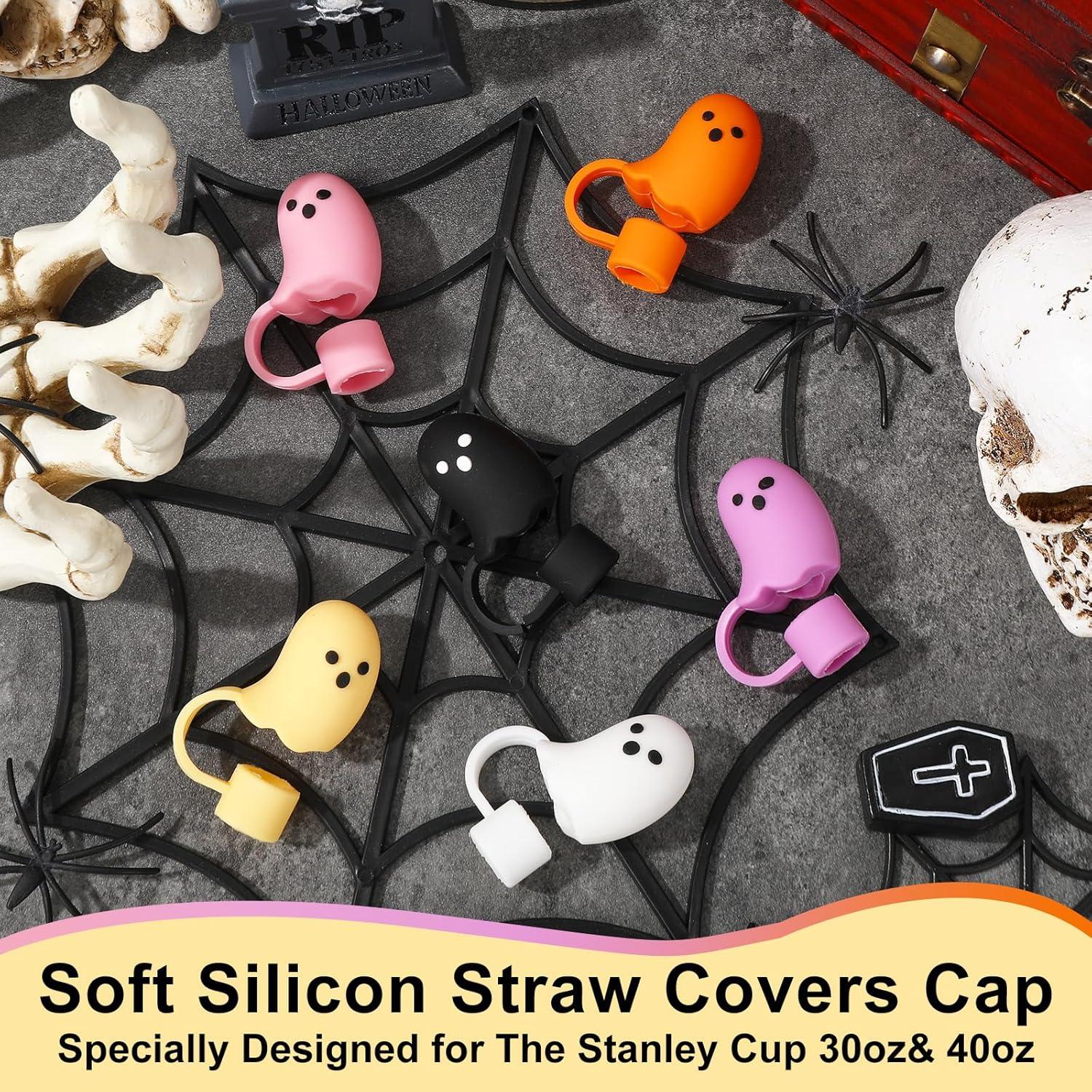 imageWhaline 6 Pcs Halloween Straw Cover Cap Boo Ghost Silicone Reusable Straw Topper 6 Colors 10 mm 04 In Straws Lid Protector for 3040 oz Tumbler Cups Accessoriescolor 2
