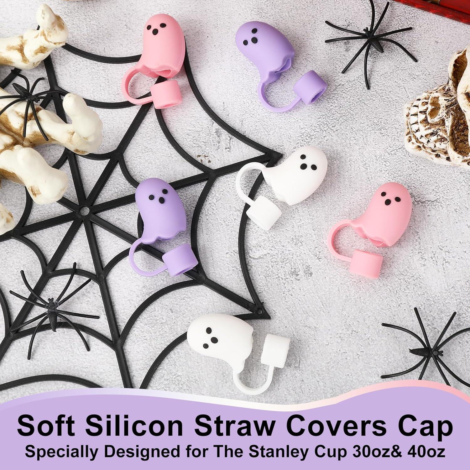 imageWhaline 6 Pcs Halloween Straw Cover Cap Boo Ghost Silicone Reusable Straw Topper 6 Colors 10 mm 04 In Straws Lid Protector for 3040 oz Tumbler Cups Accessoriescolor 1