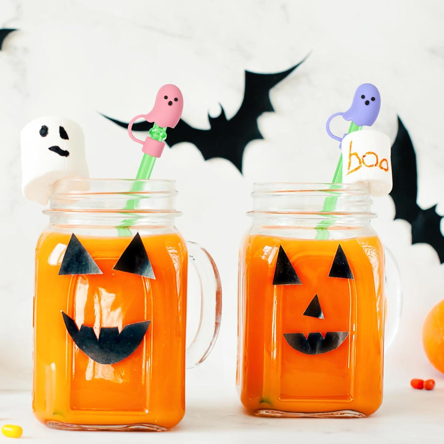imageWhaline 6 Pcs Halloween Straw Cover Cap Boo Ghost Silicone Reusable Straw Topper 6 Colors 10 mm 04 In Straws Lid Protector for 3040 oz Tumbler Cups Accessoriescolor 1