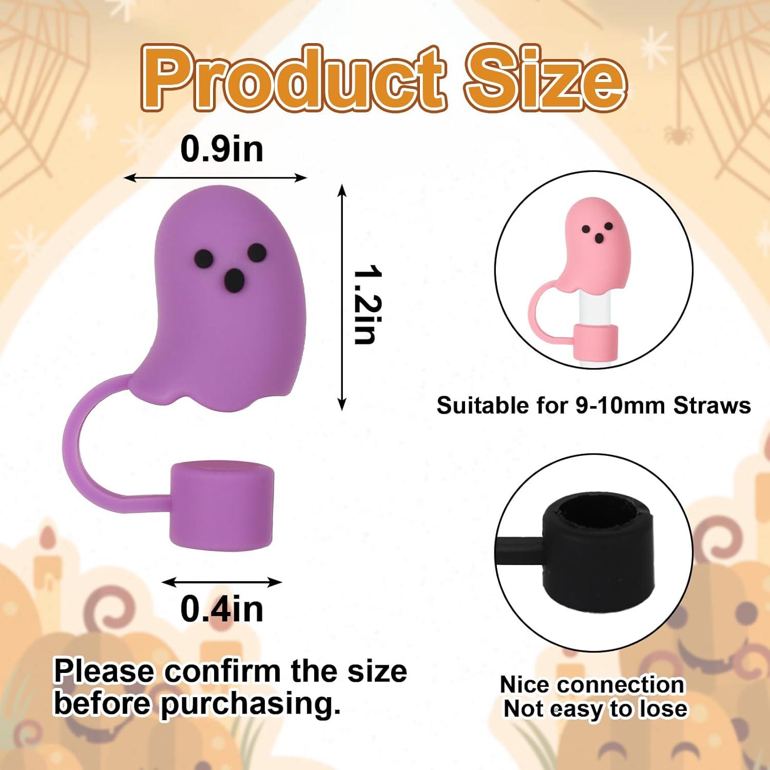 imageWhaline 6 Pcs Halloween Straw Cover Cap Boo Ghost Silicone Reusable Straw Topper 6 Colors 10 mm 04 In Straws Lid Protector for 3040 oz Tumbler Cups Accessoriescolor 2