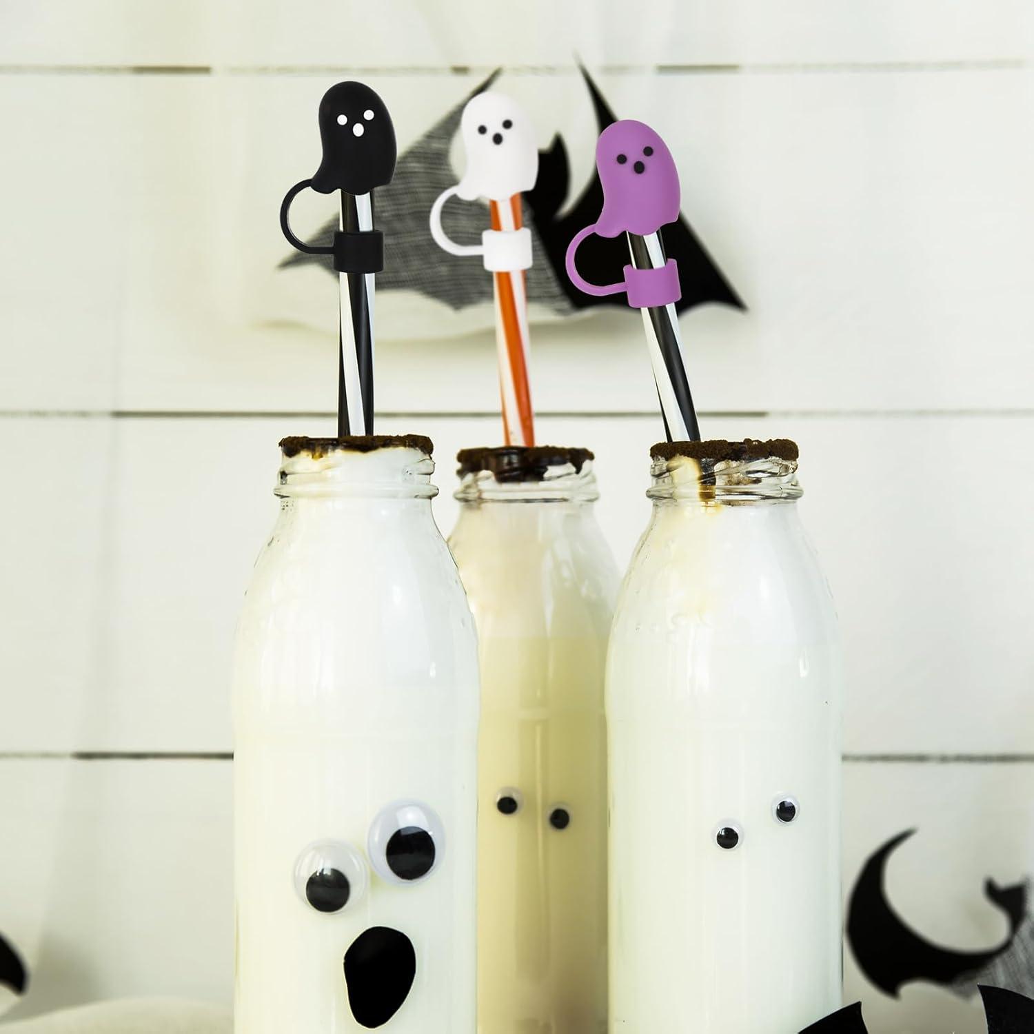 imageWhaline 6 Pcs Halloween Straw Cover Cap Boo Ghost Silicone Reusable Straw Topper 6 Colors 10 mm 04 In Straws Lid Protector for 3040 oz Tumbler Cups Accessoriescolor 2