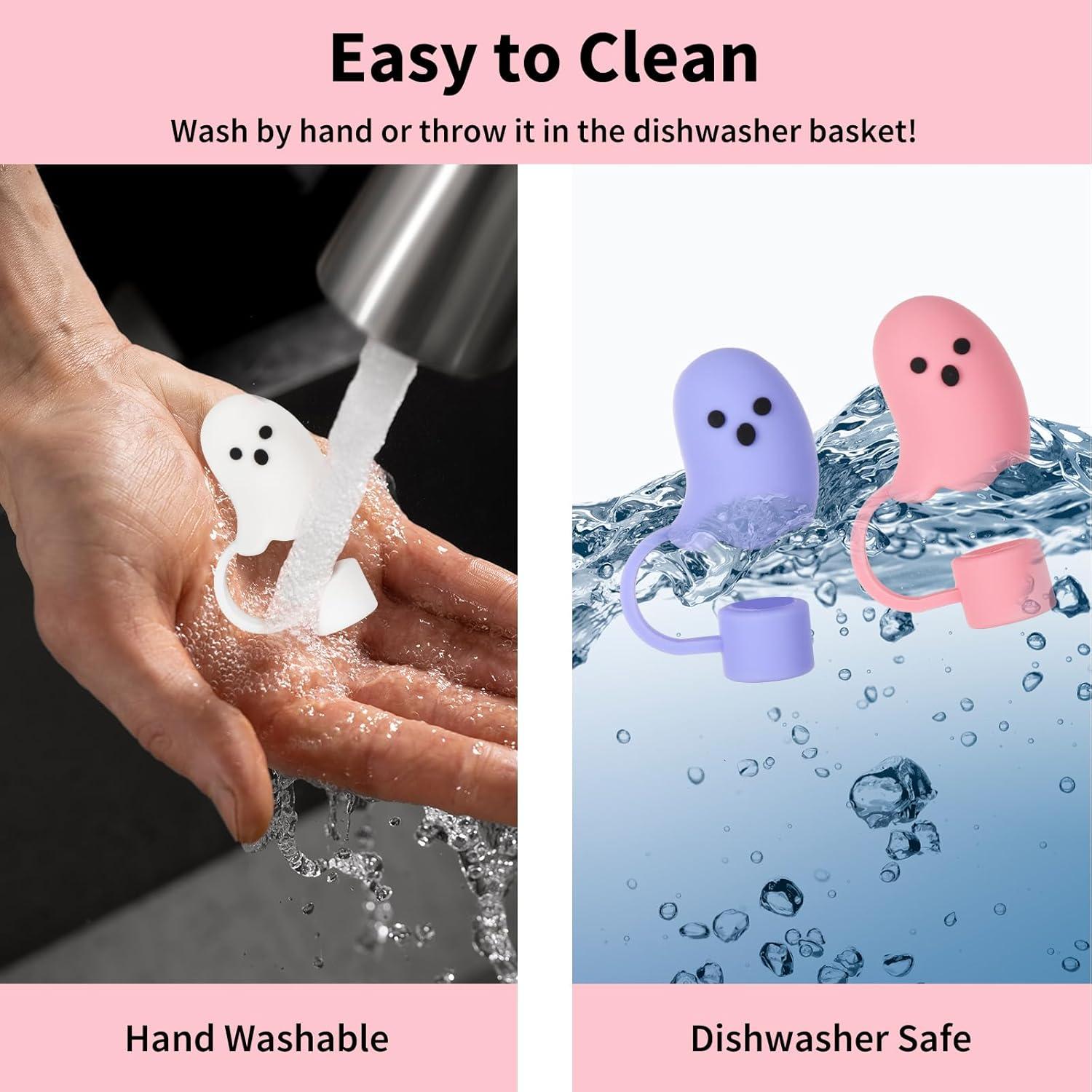 imageWhaline 6 Pcs Halloween Straw Cover Cap Boo Ghost Silicone Reusable Straw Topper 6 Colors 10 mm 04 In Straws Lid Protector for 3040 oz Tumbler Cups Accessoriescolor 1