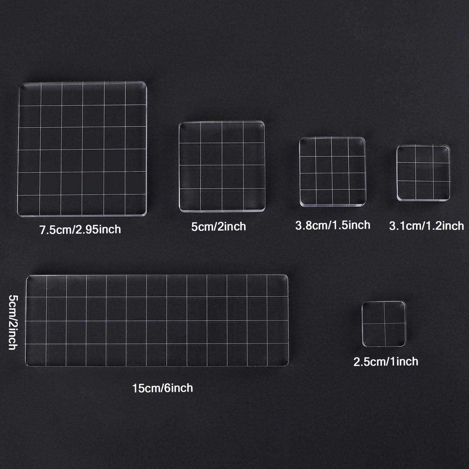 imageWhaline 6 Pieces Acrylic Stamp Block Clear Stamping Tools Set with Grid Lines for Scrapbooking Crafts Card Making Assorted Sizes