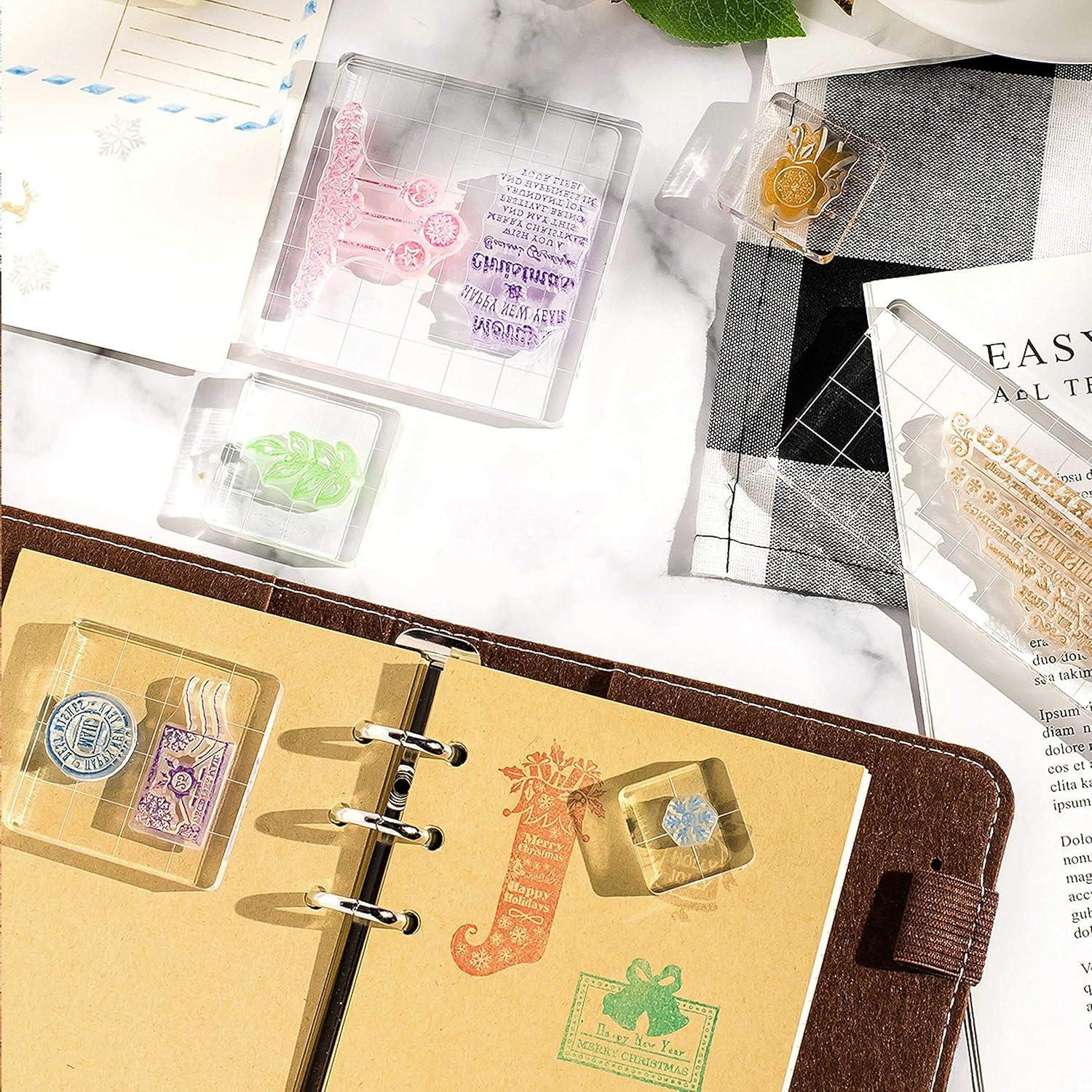 imageWhaline 6 Pieces Acrylic Stamp Block Clear Stamping Tools Set with Grid Lines for Scrapbooking Crafts Card Making Assorted Sizes