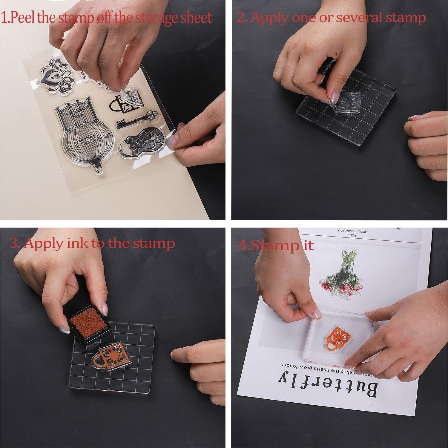 imageWhaline 6 Pieces Acrylic Stamp Block Clear Stamping Tools Set with Grid Lines for Scrapbooking Crafts Card Making Assorted Sizes