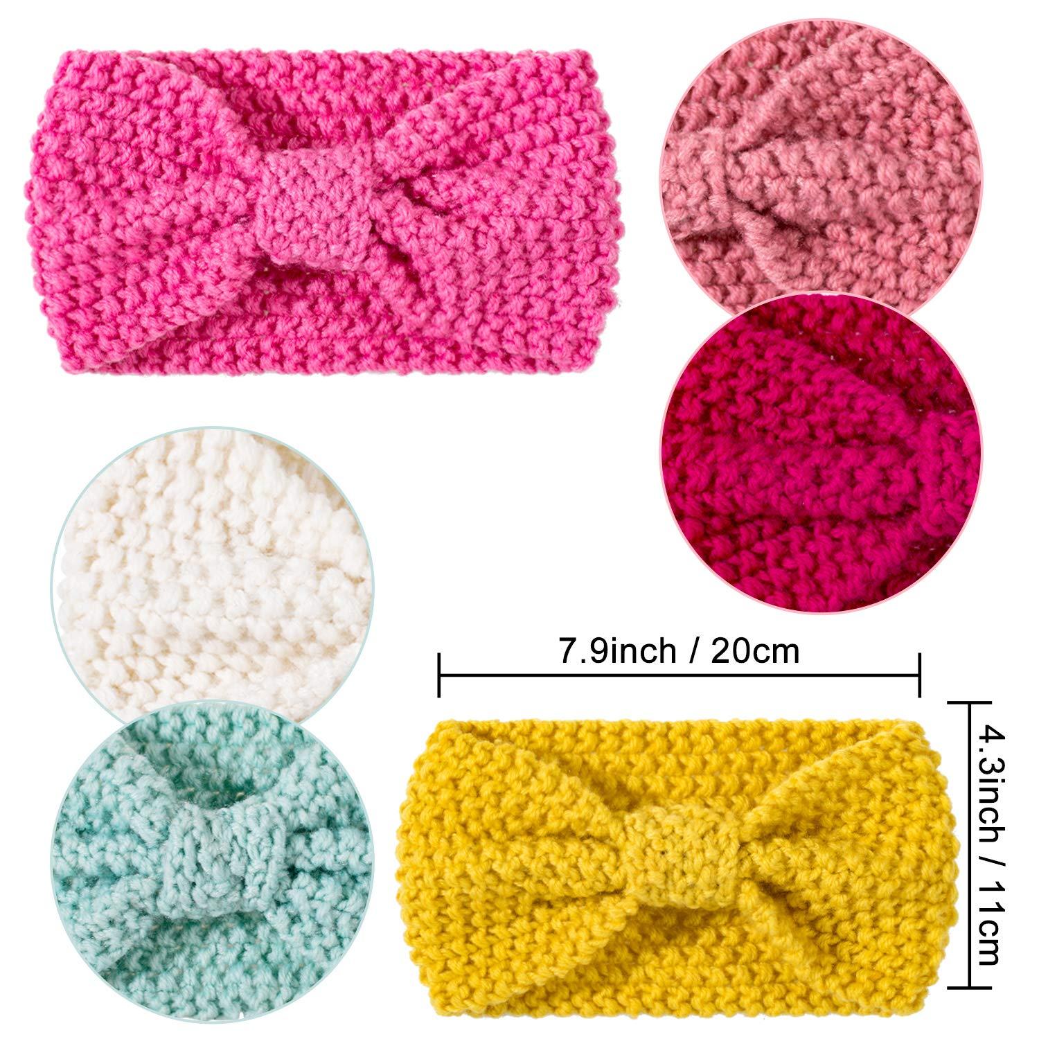 imageWhaline 6 Pieces Knit Headbands Winter Ear Warmers Elastic Turban Head Wraps with Crocheted Bow Knot Hair Band Accessories Hair Scrunchies Scarves for Women Girls Candy Colors