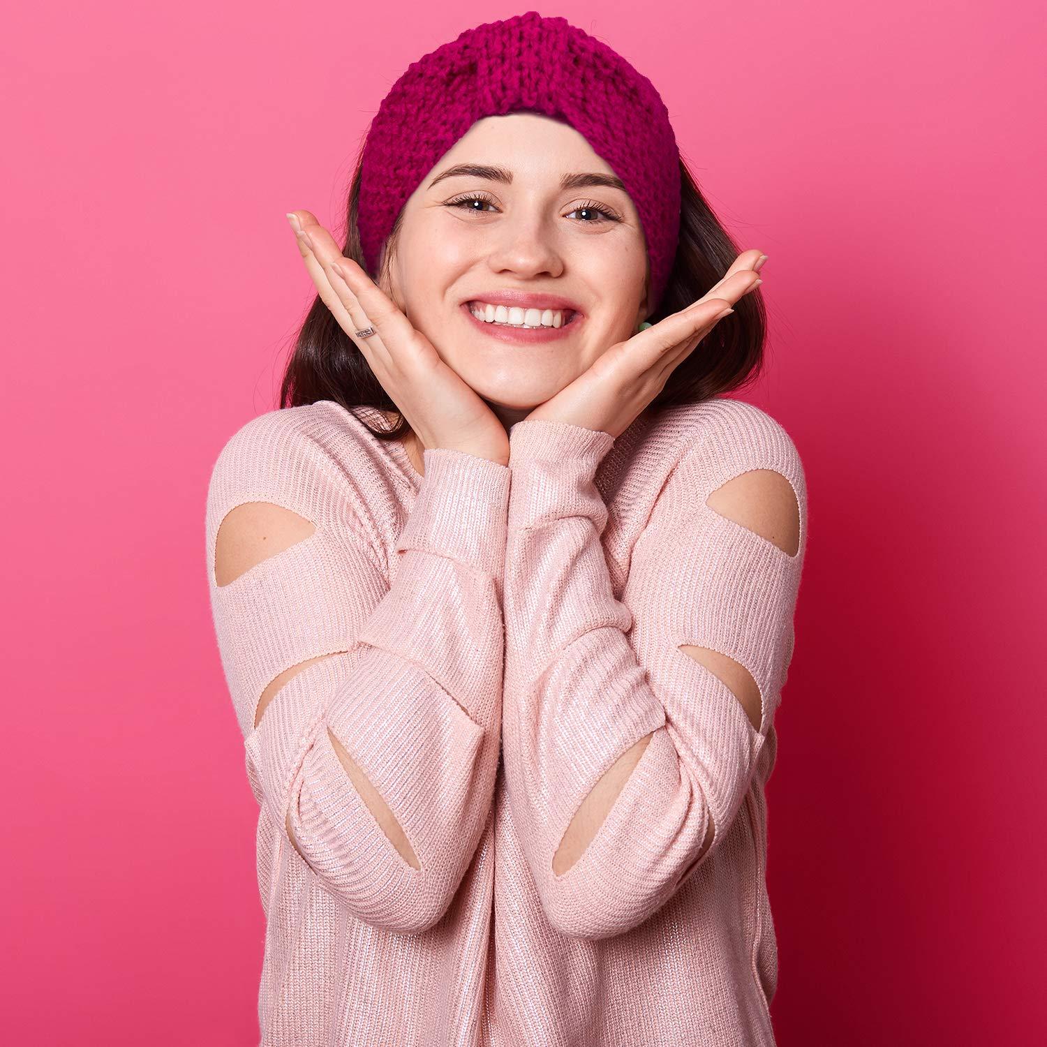 imageWhaline 6 Pieces Knit Headbands Winter Ear Warmers Elastic Turban Head Wraps with Crocheted Bow Knot Hair Band Accessories Hair Scrunchies Scarves for Women Girls Candy Colors