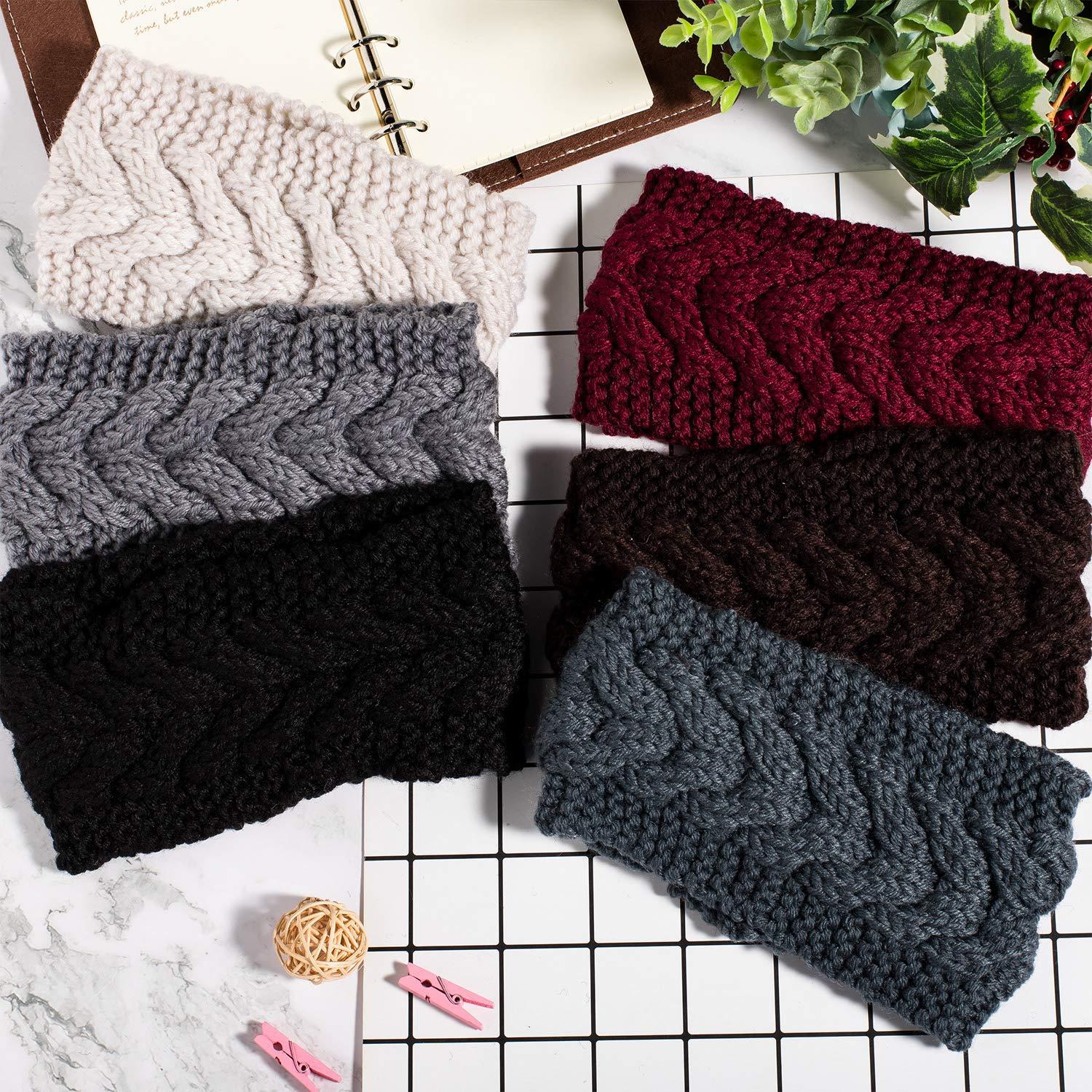 imageWhaline 6 Pieces Twist Knitted Headbands Winter Ear Warmers Crocheted Turban Head Wraps Elastic Hair Band Accessories Hair Scrunchies Scarves for Women Girls AutumnampampWinter ColorsAutumnWinter Colors
