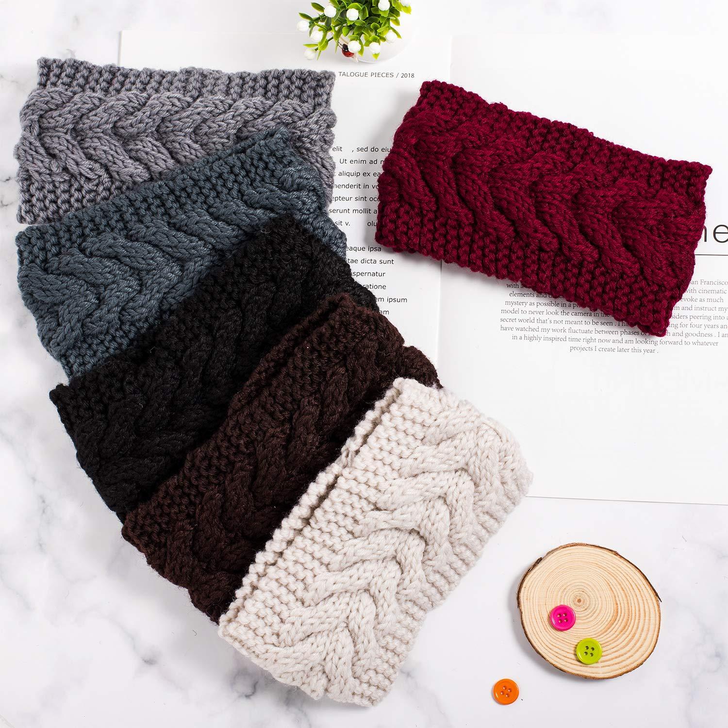 imageWhaline 6 Pieces Twist Knitted Headbands Winter Ear Warmers Crocheted Turban Head Wraps Elastic Hair Band Accessories Hair Scrunchies Scarves for Women Girls AutumnampampWinter ColorsAutumnWinter Colors