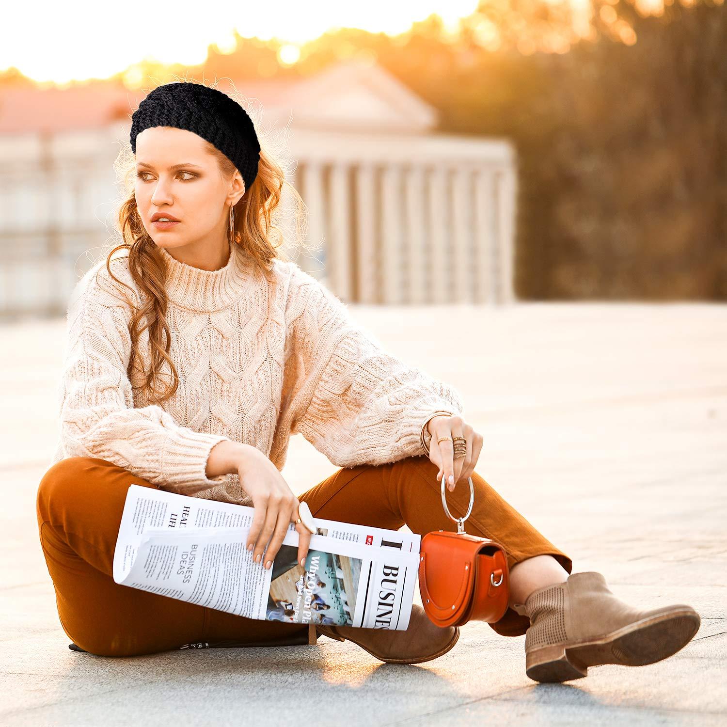 imageWhaline 6 Pieces Twist Knitted Headbands Winter Ear Warmers Crocheted Turban Head Wraps Elastic Hair Band Accessories Hair Scrunchies Scarves for Women Girls AutumnampampWinter ColorsAutumnWinter Colors