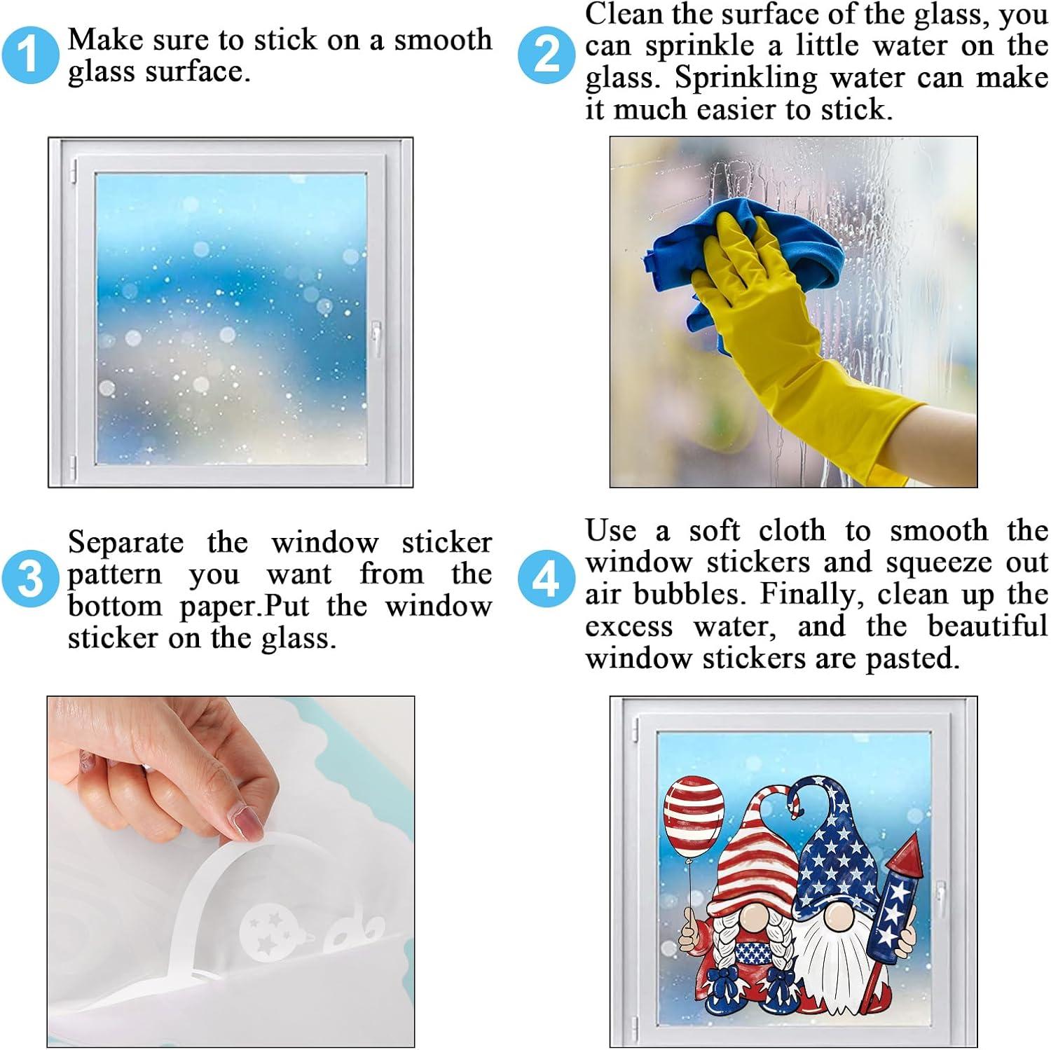 imageWhaline 6 Sheet Halloween Window Clings Black Orange Evil Scarecrow Pumpkin Truck Reusable Window Decals for Home Office School Glass Decor4th of July