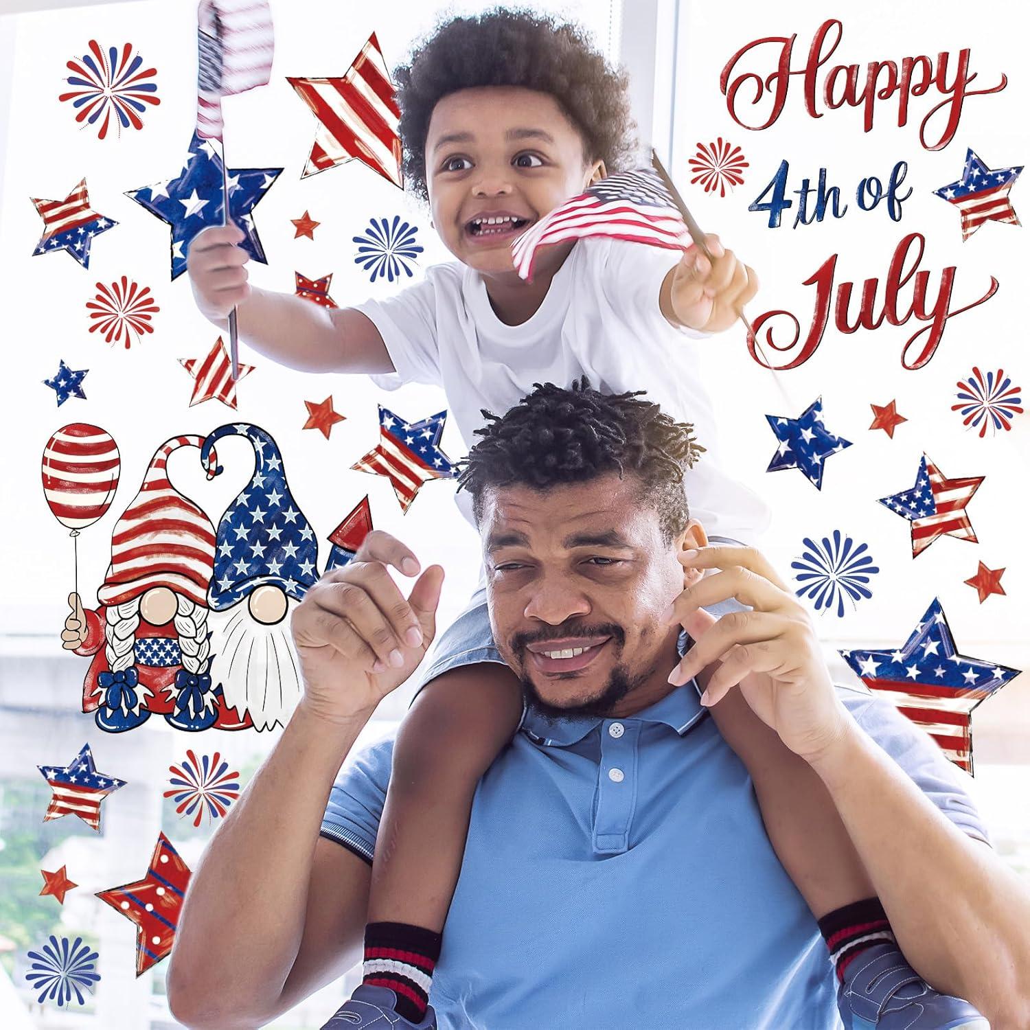 imageWhaline 6 Sheet Halloween Window Clings Black Orange Evil Scarecrow Pumpkin Truck Reusable Window Decals for Home Office School Glass Decor4th of July