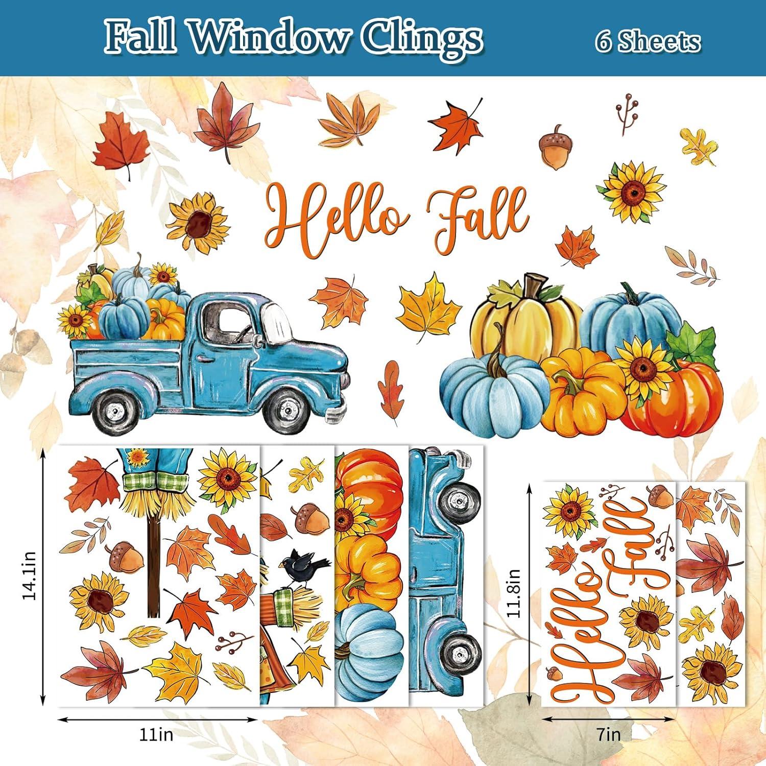 imageWhaline 6 Sheet Halloween Window Clings Black Orange Evil Scarecrow Pumpkin Truck Reusable Window Decals for Home Office School Glass DecorBlueOrange Scarecrow