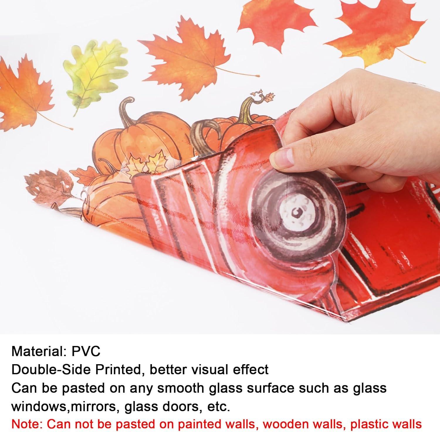 imageWhaline 6 Sheet Halloween Window Clings Black Orange Evil Scarecrow Pumpkin Truck Reusable Window Decals for Home Office School Glass DecorFall Scarecrow