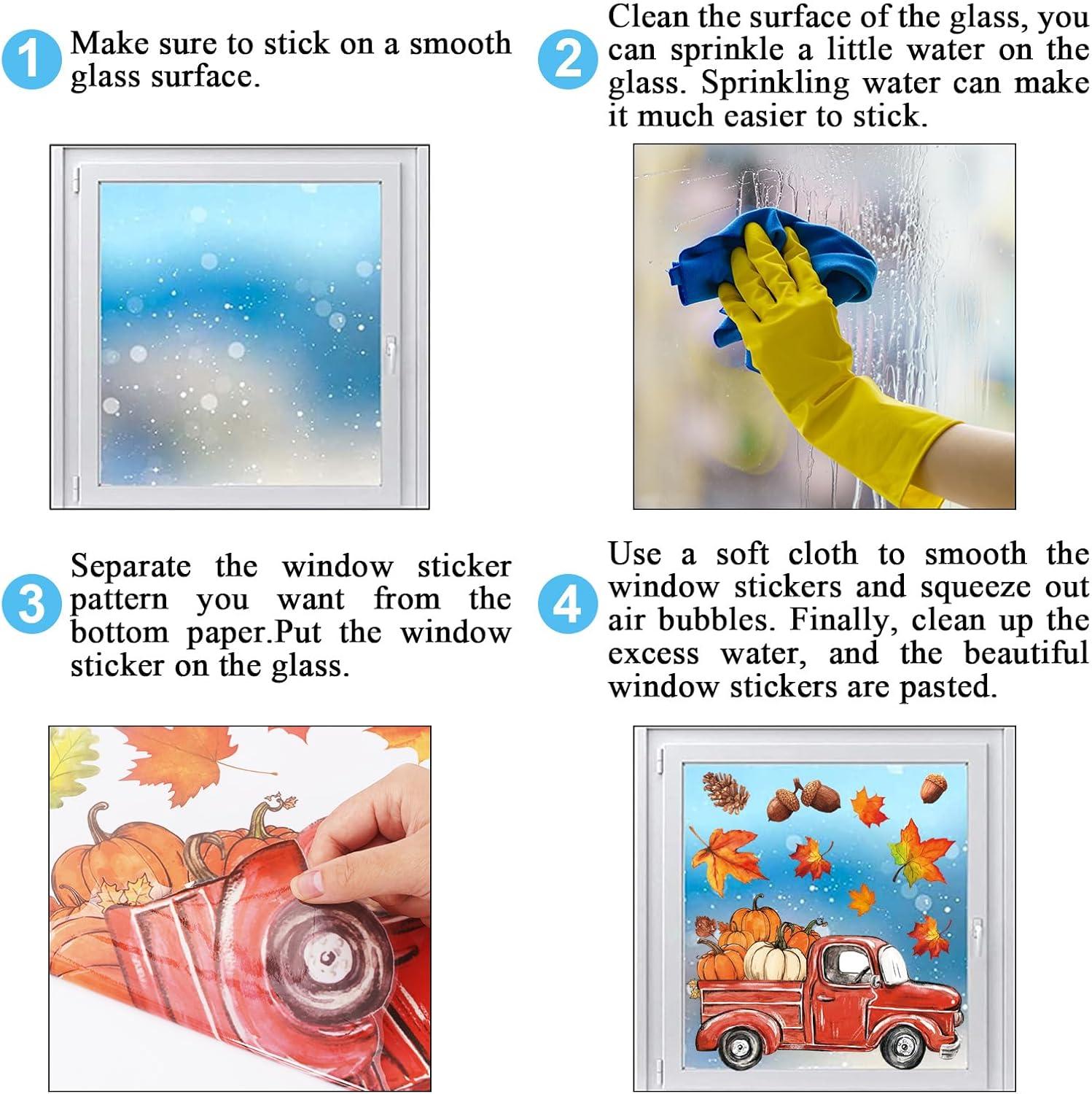 imageWhaline 6 Sheet Halloween Window Clings Black Orange Evil Scarecrow Pumpkin Truck Reusable Window Decals for Home Office School Glass DecorFall Scarecrow