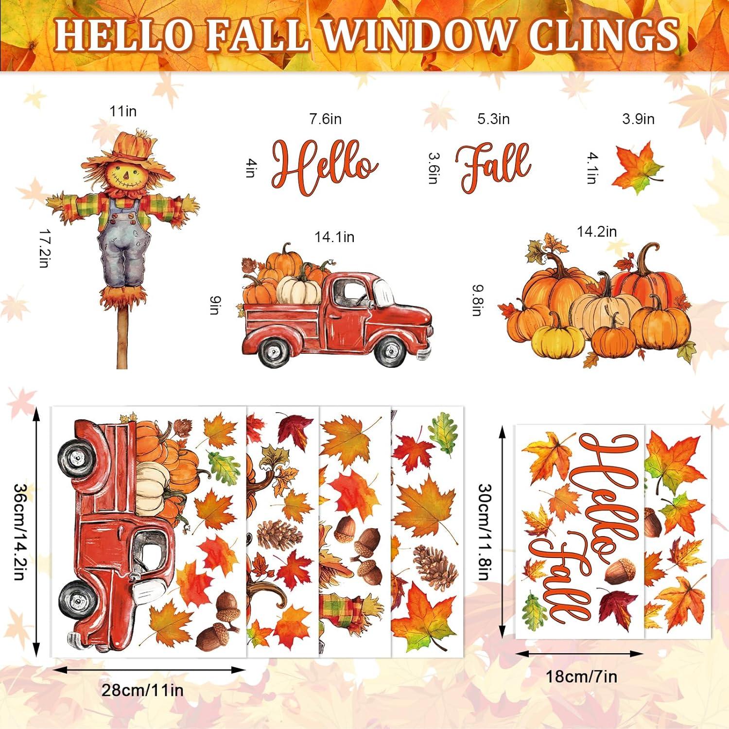 imageWhaline 6 Sheet Halloween Window Clings Black Orange Evil Scarecrow Pumpkin Truck Reusable Window Decals for Home Office School Glass DecorFall Scarecrow