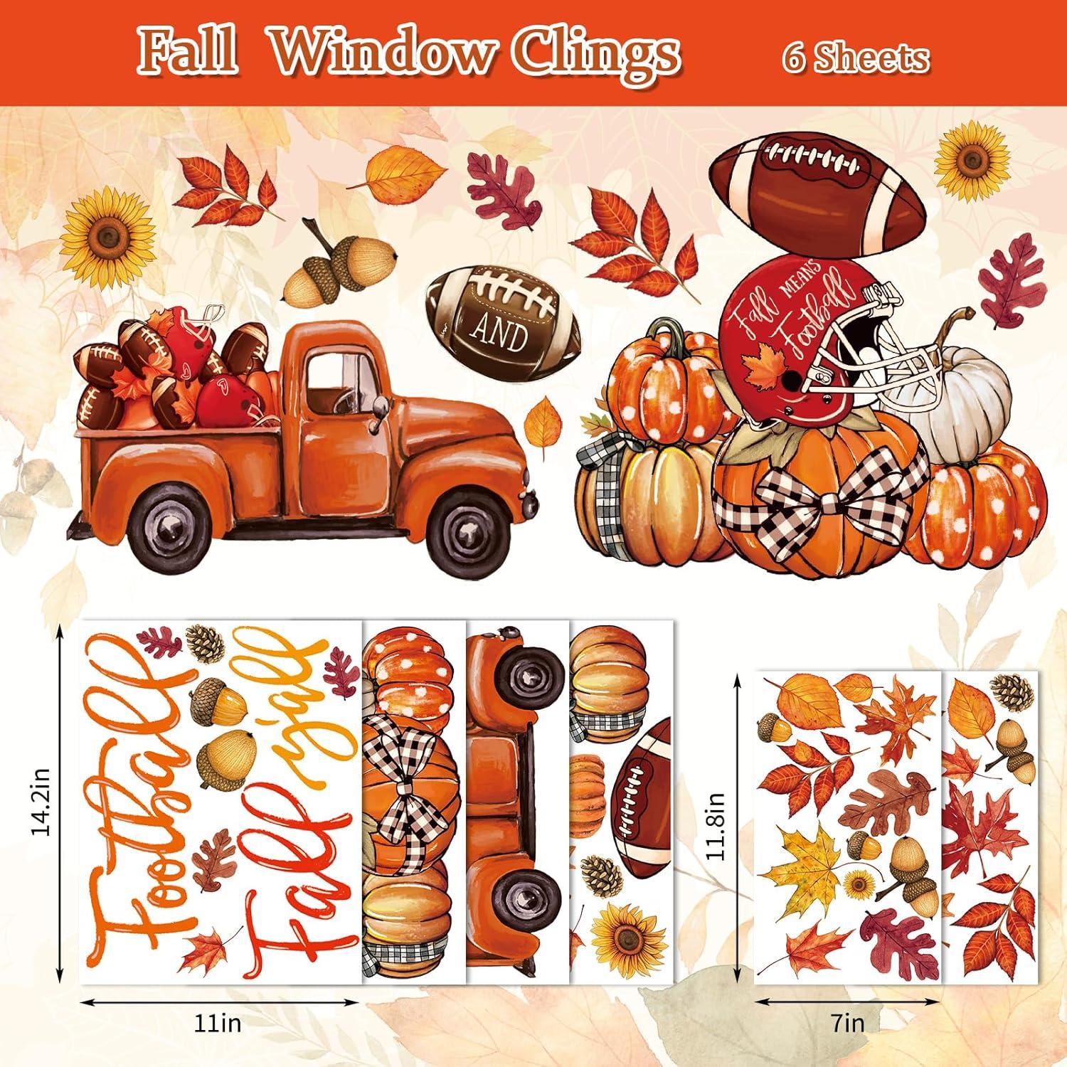 imageWhaline 6 Sheet Halloween Window Clings Black Orange Evil Scarecrow Pumpkin Truck Reusable Window Decals for Home Office School Glass DecorFootball and Fall Yall