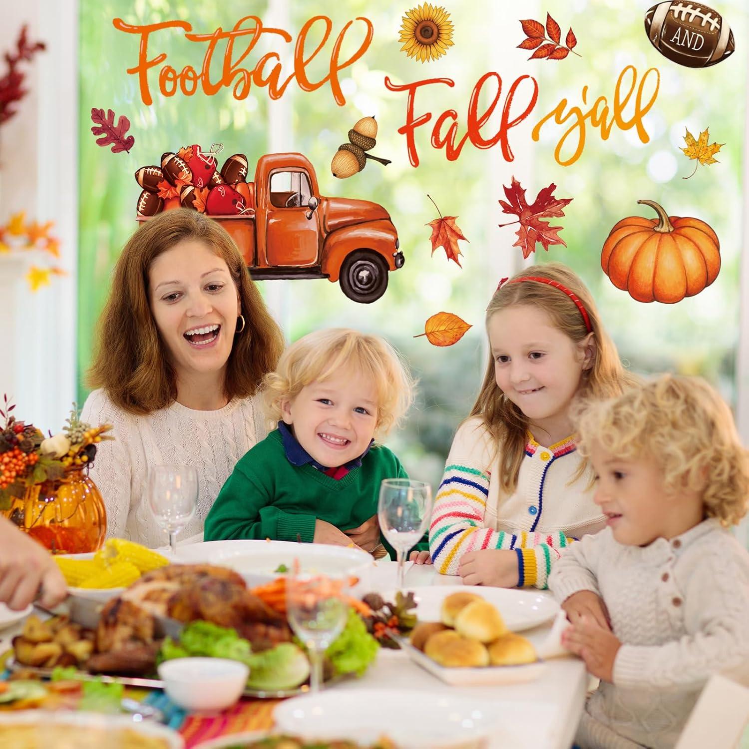 imageWhaline 6 Sheet Halloween Window Clings Black Orange Evil Scarecrow Pumpkin Truck Reusable Window Decals for Home Office School Glass DecorFootball and Fall Yall