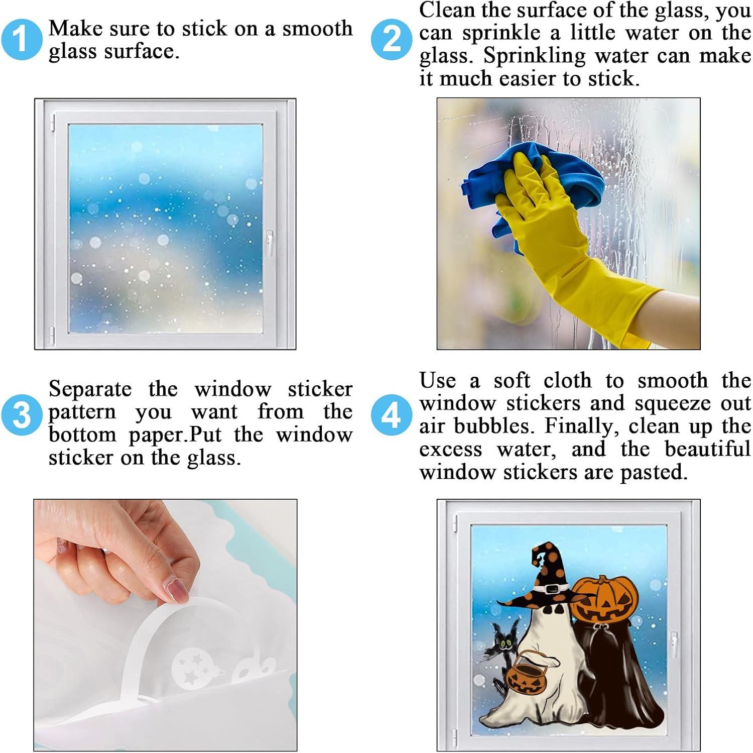 imageWhaline 6 Sheet Halloween Window Clings Black Orange Evil Scarecrow Pumpkin Truck Reusable Window Decals for Home Office School Glass DecorHalloween Ghost