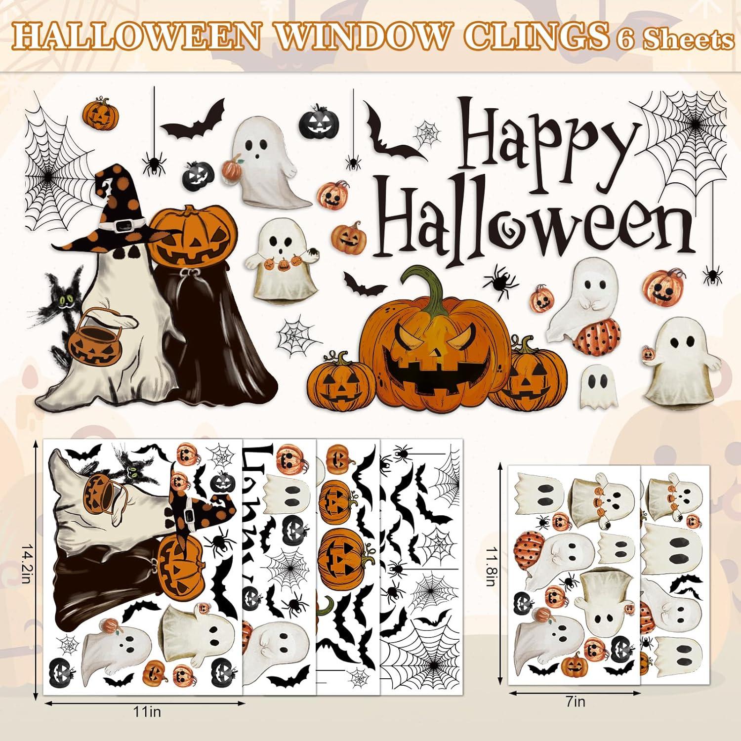 imageWhaline 6 Sheet Halloween Window Clings Black Orange Evil Scarecrow Pumpkin Truck Reusable Window Decals for Home Office School Glass DecorHalloween Ghost