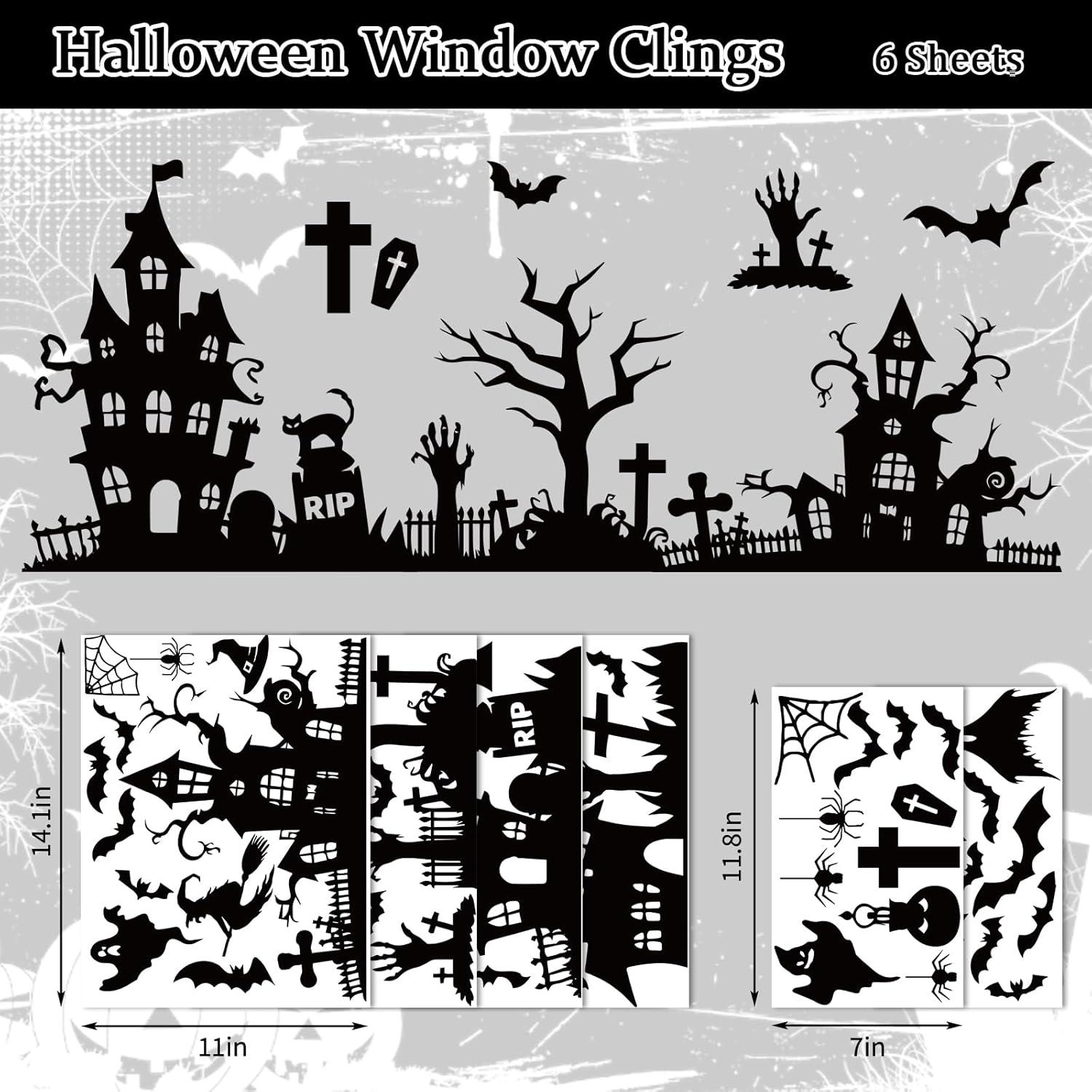 imageWhaline 6 Sheet Halloween Window Clings Black Orange Evil Scarecrow Pumpkin Truck Reusable Window Decals for Home Office School Glass DecorHalloween Silhoutte