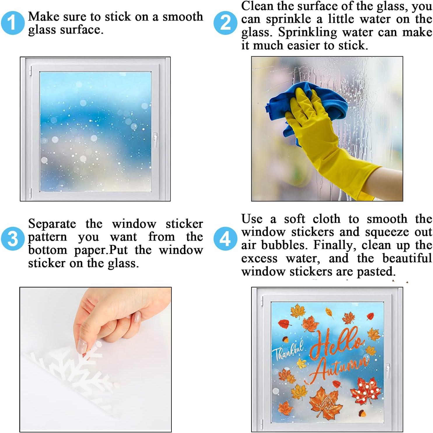 imageWhaline 6 Sheet Halloween Window Clings Black Orange Evil Scarecrow Pumpkin Truck Reusable Window Decals for Home Office School Glass DecorMaple Leaves