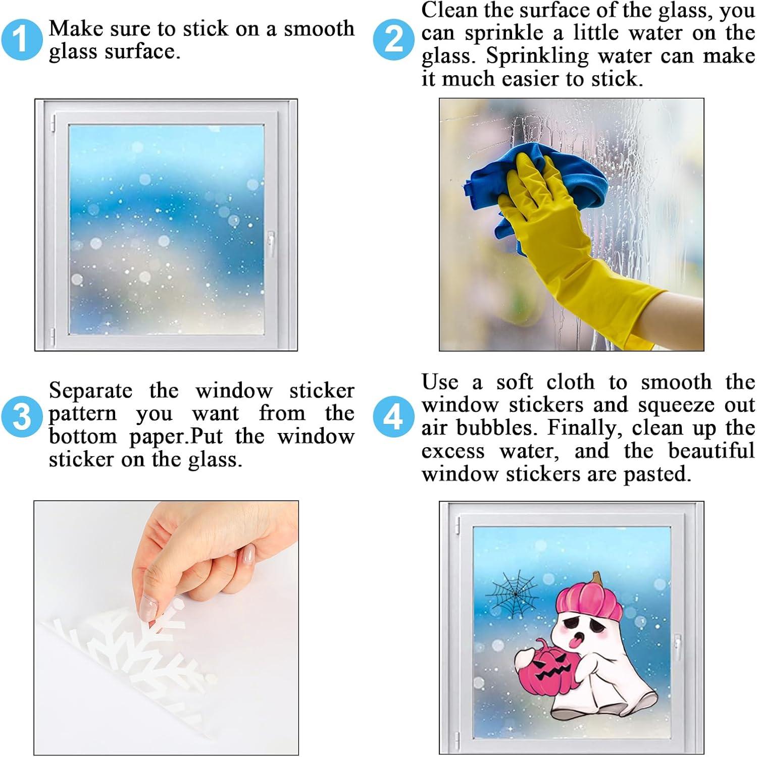 imageWhaline 6 Sheet Halloween Window Clings Black Orange Evil Scarecrow Pumpkin Truck Reusable Window Decals for Home Office School Glass DecorPink Halloween