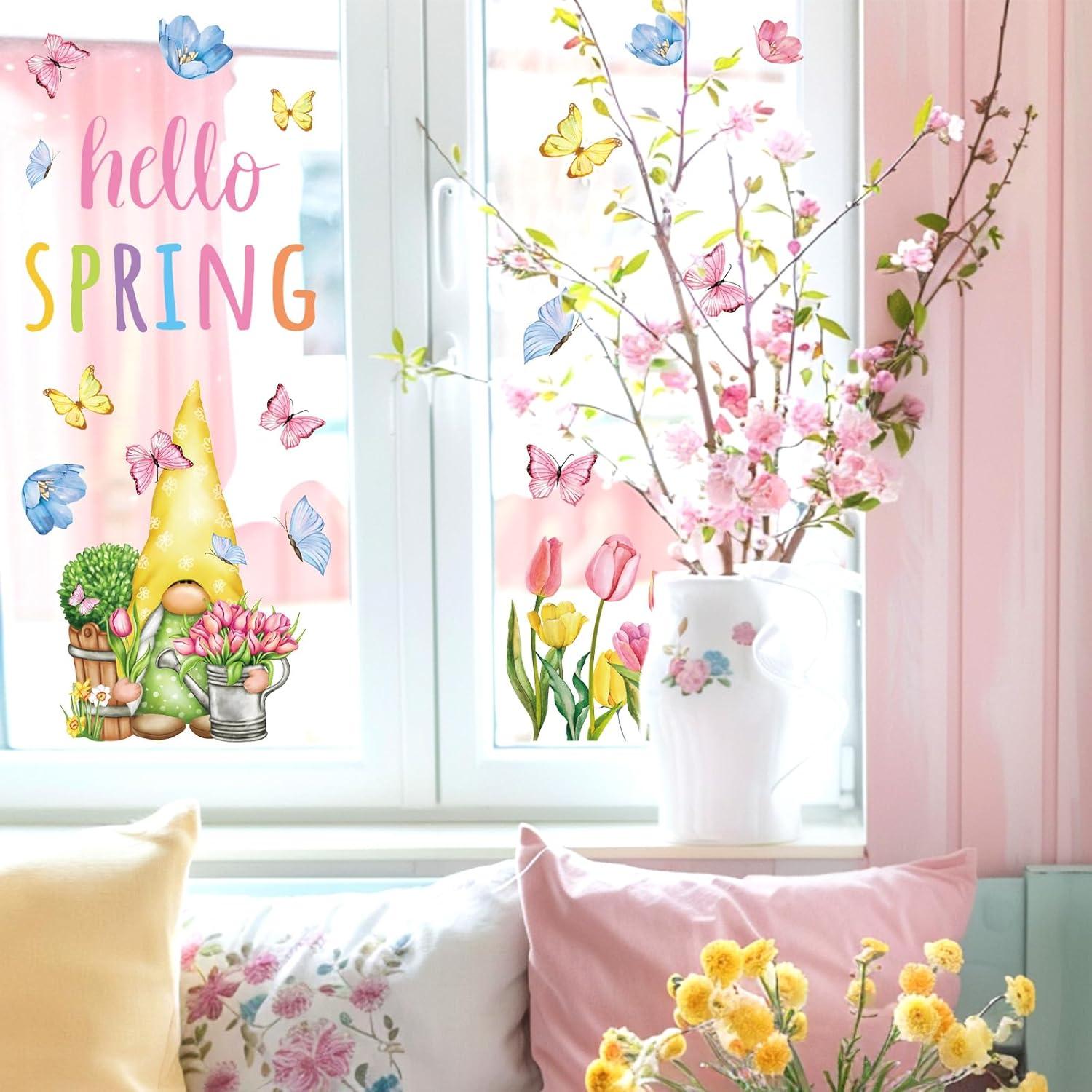 imageWhaline 6 Sheet Halloween Window Clings Black Orange Evil Scarecrow Pumpkin Truck Reusable Window Decals for Home Office School Glass DecorSpring