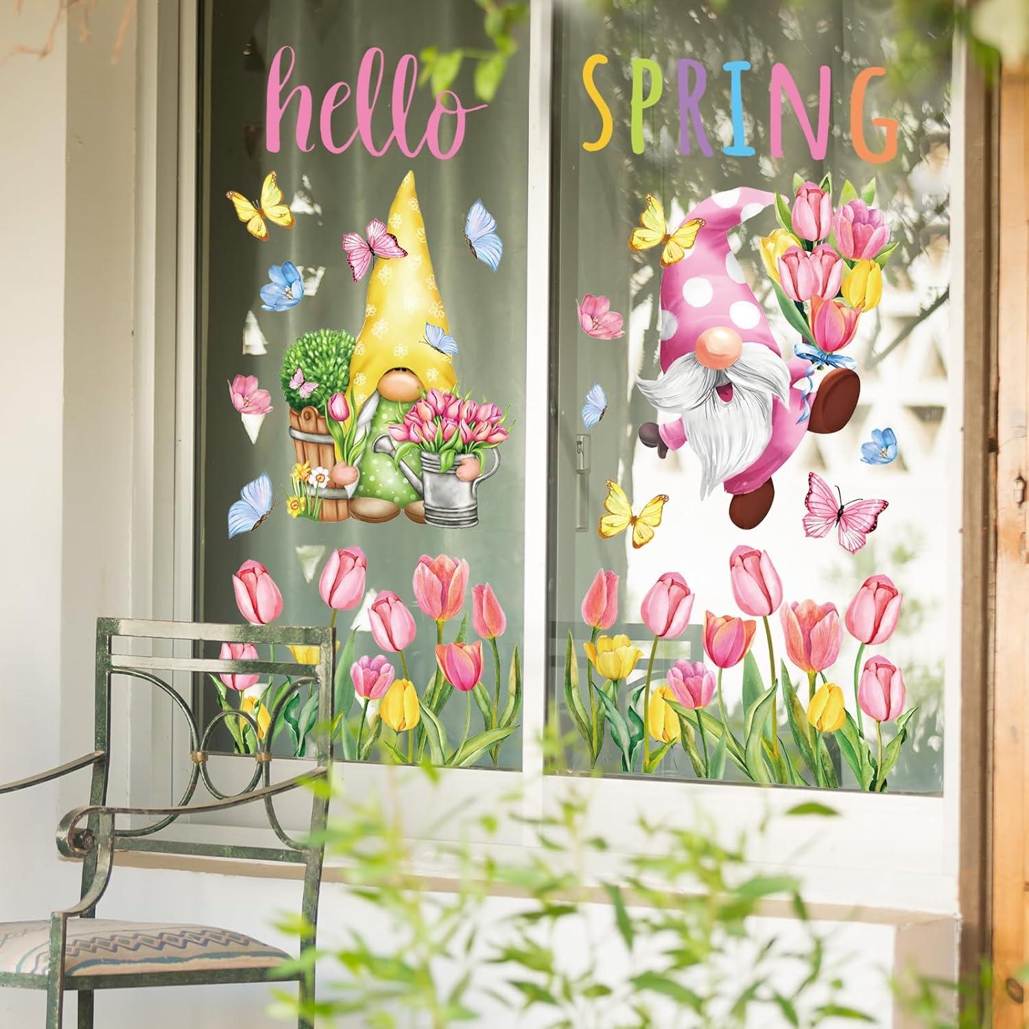 imageWhaline 6 Sheet Halloween Window Clings Black Orange Evil Scarecrow Pumpkin Truck Reusable Window Decals for Home Office School Glass DecorSpring